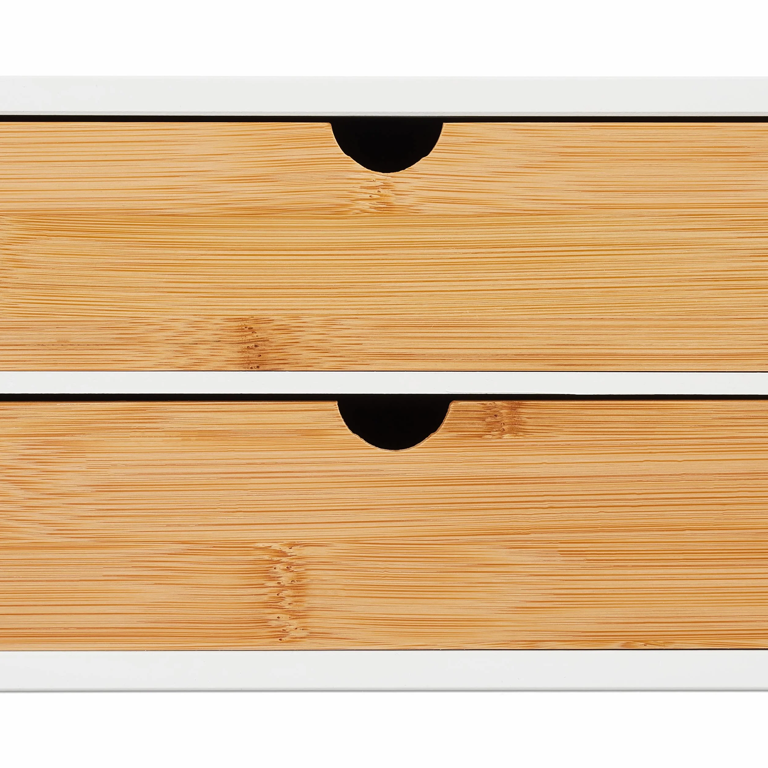 Relaxdays Skrzynka z szufladami, bambus i MDF, mini komoda 2 szuflady, wys. x szer. x gł.: 14 x 33 x 21 cm, organizer na biurko, biały/naturalny, 10039329