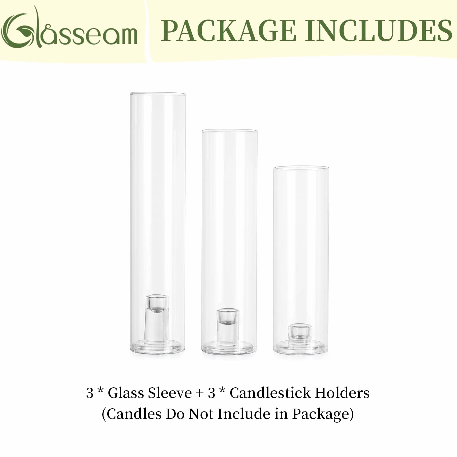 Glasseam Hurricane szklane świeczniki zestaw 3 świeczników stożkowych 25 cm 30 cm 35 cm