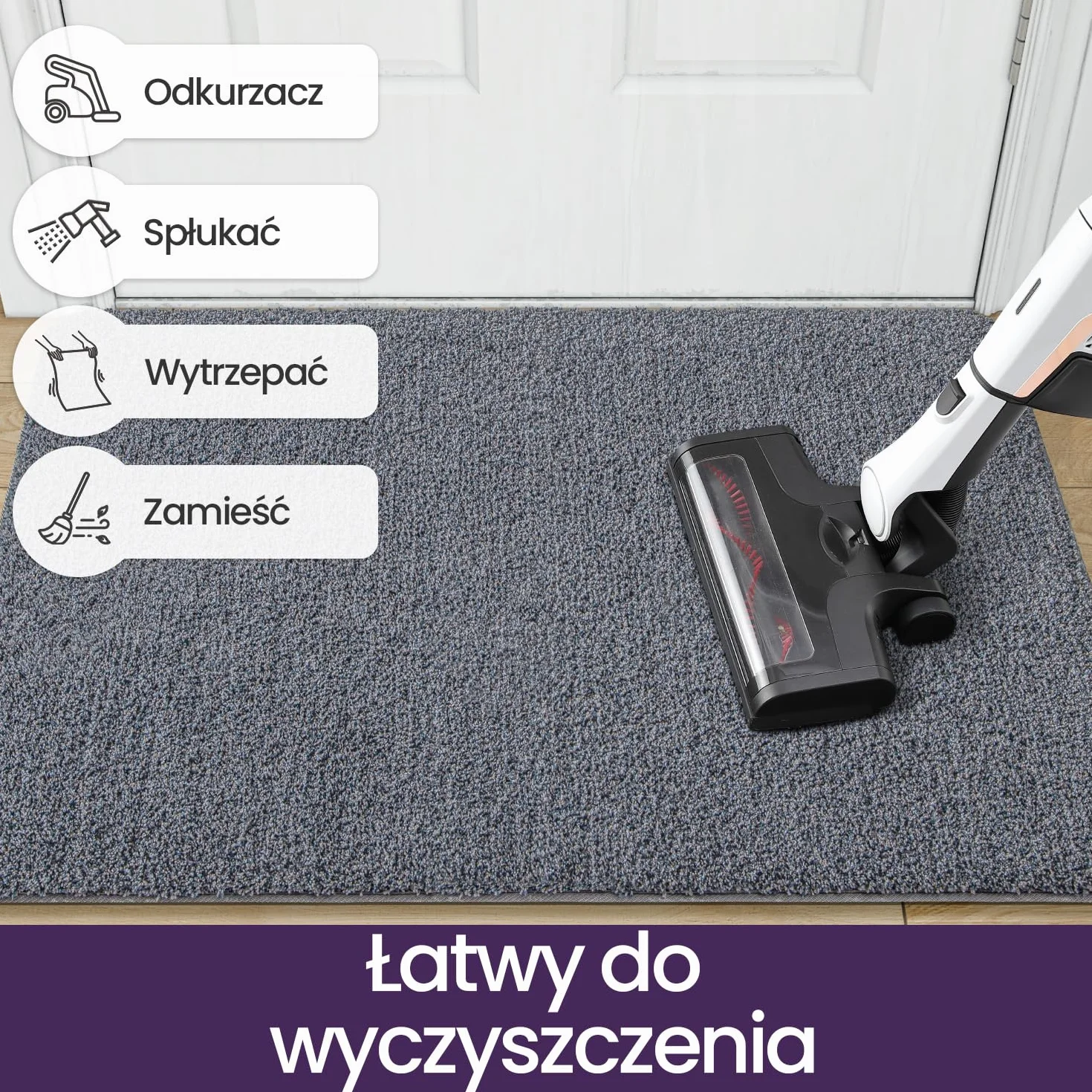 DEXI Wycieraczka do drzwi, antypoślizgowa mata barierowa do wewnątrz i na zewnątrz, super chłonny dywanik wejściowy, można prać w pralce, miękka mata podłogowa, dywan, szaro-niebieska, 50 x 80 cm