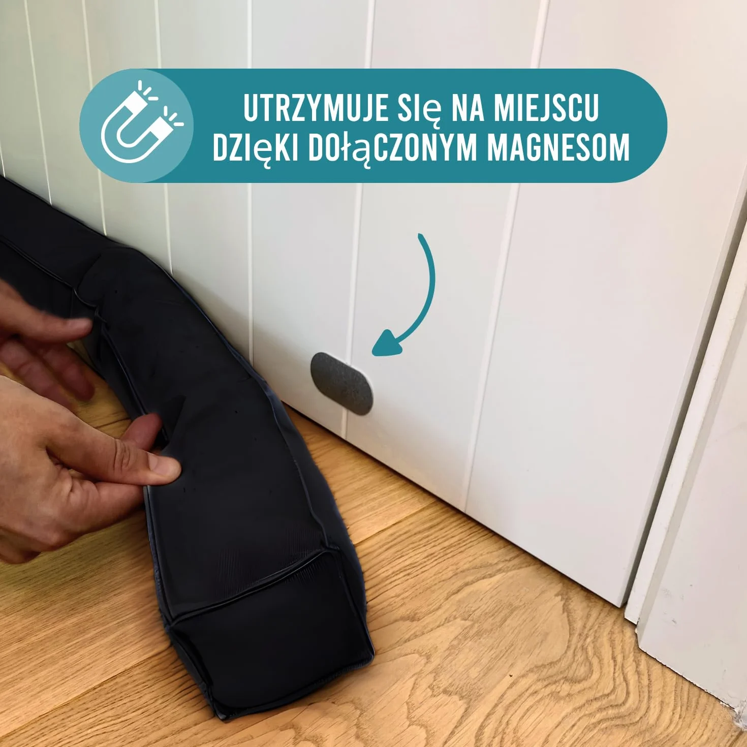 RORI Magnetyczny stopprzeciągowy do drzwi 100 cm - Uszczelka dolna drzwi czarna - Kwadratowy