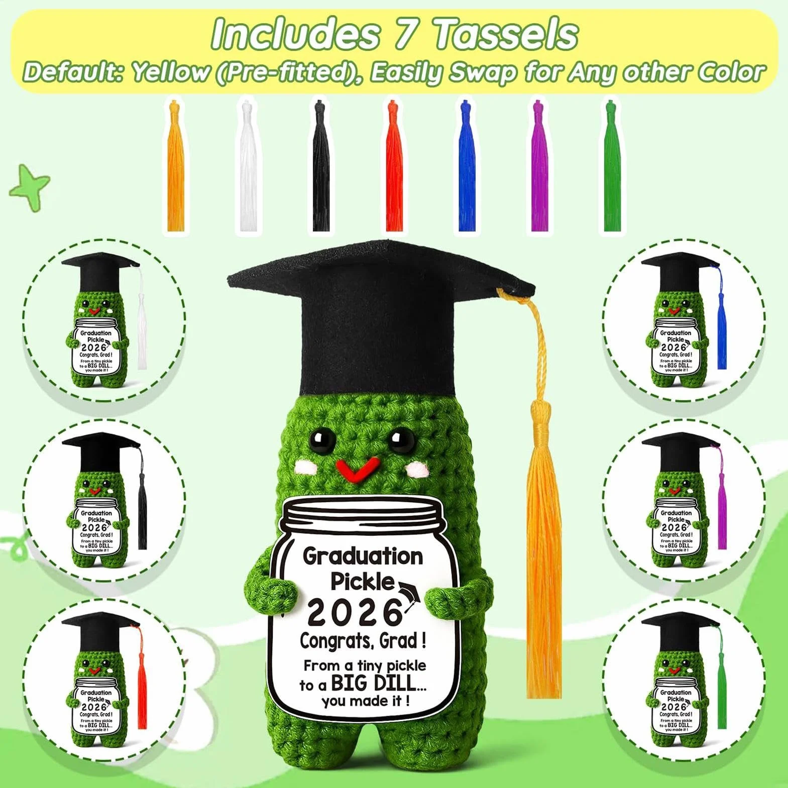Graduation Pickle 2026 - Pamiątka z okazji ukończenia szkoły - Gratulacje dla absolwenta z dzianiny pikle, dla rodzeństwa przyjaciela kolegi z klasy współlokatora impreza dom biuro mieszkanie