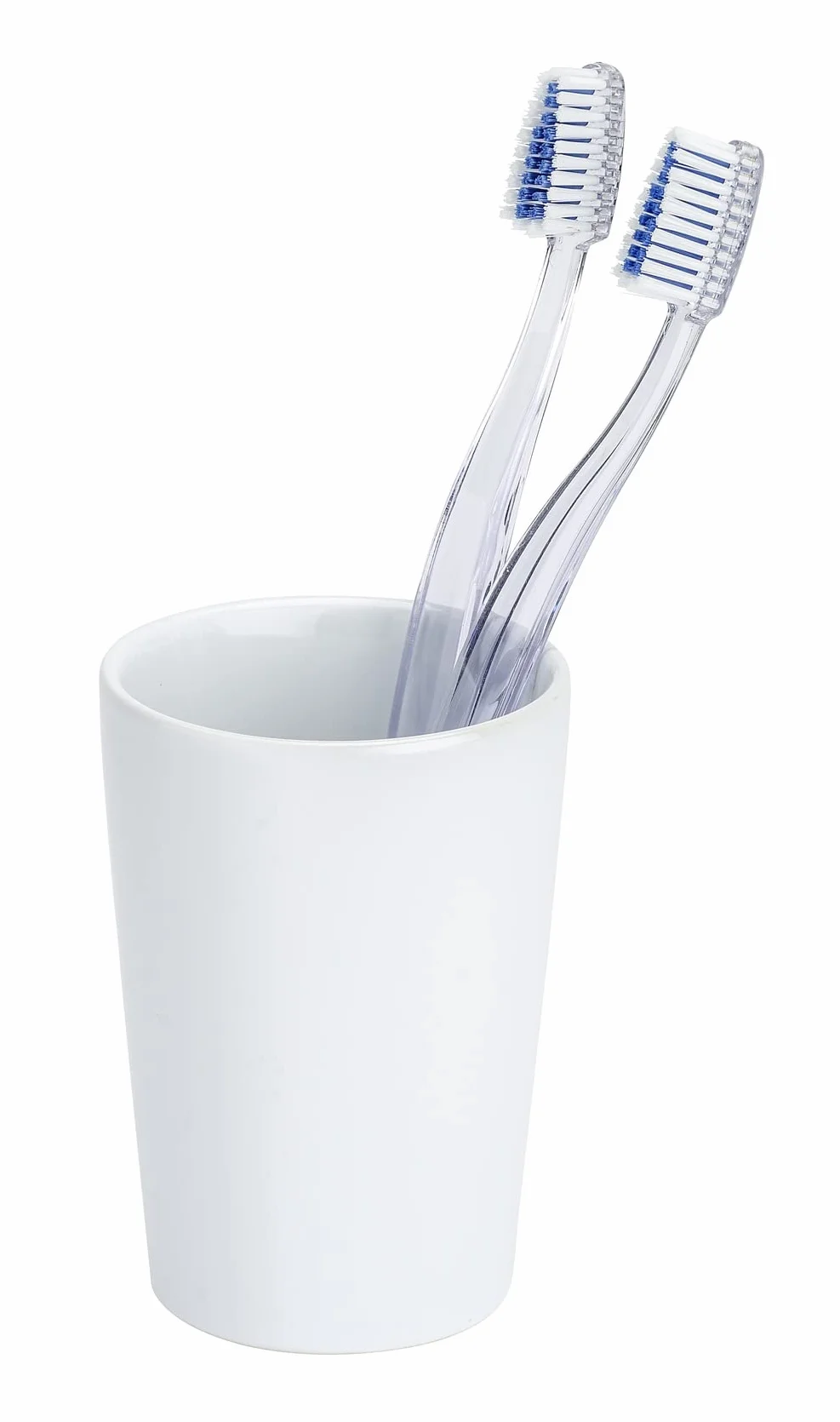 Wenko 21695100 Coni biały uchwyt na kubek na szczoteczki do zębów, na szczoteczki do zębów i pastę do zębów, ceramiczny, 7,5 x 10,7 x 7,5 cm, biały