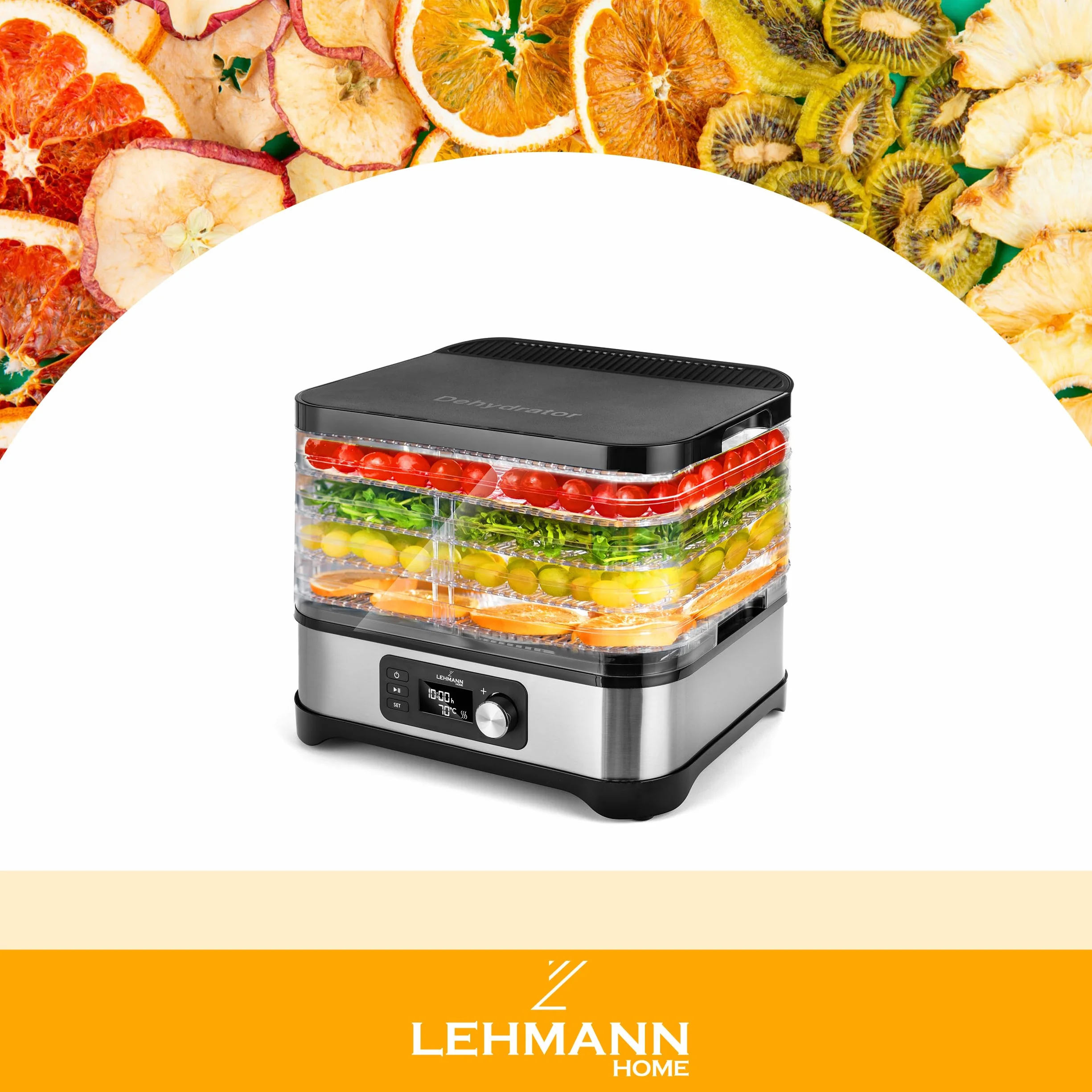 Lehmann LHOFD-4525 suszarka do grzybów 450 W stal nierdzewna 5 poziomów regulator temperatury 35-70°C