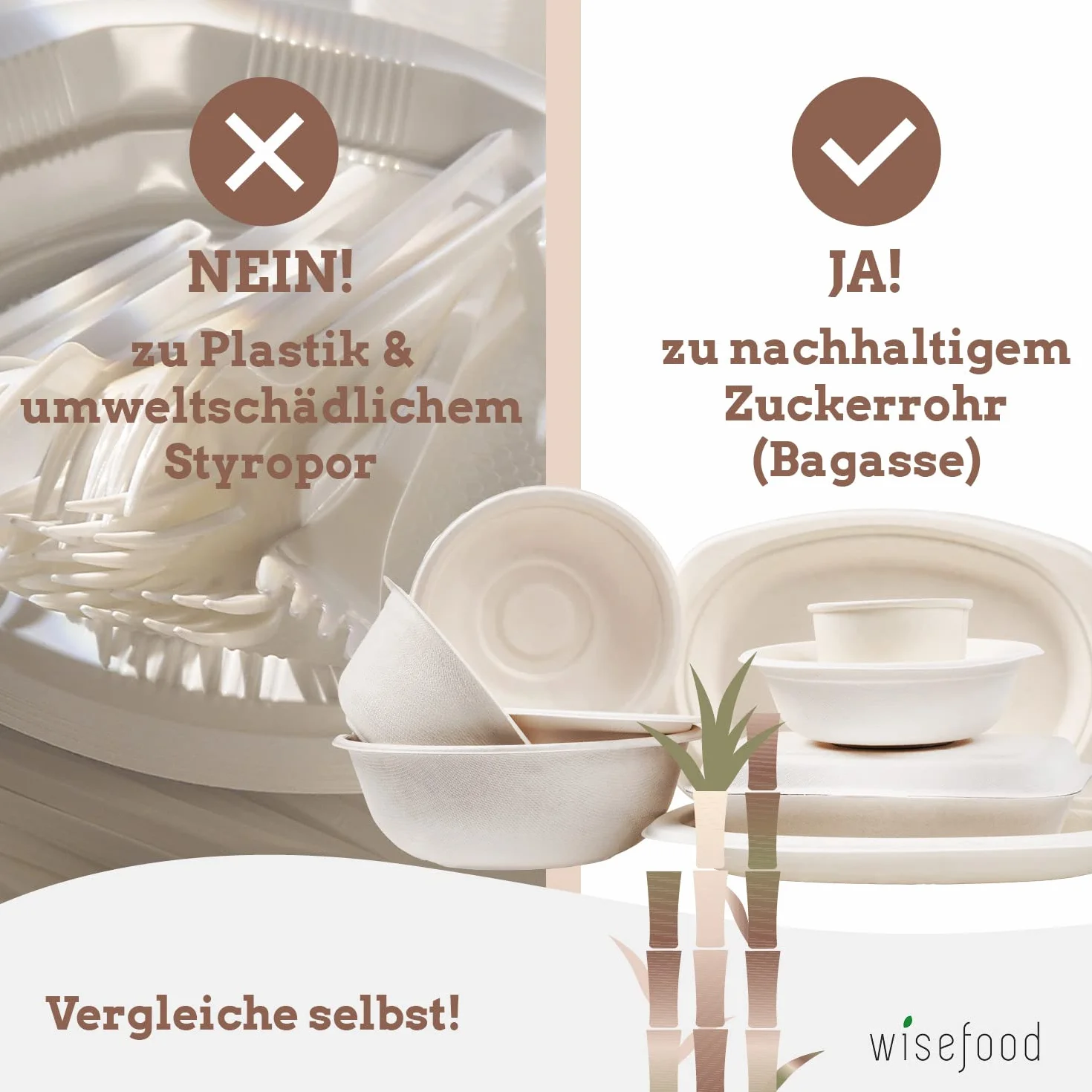 wisefood Zestaw 50 jednorazowych misek na zupę Bababaisse, okrągłe, białe, 350 ml, jednorazowe miski kartonowe, idealne do frytek lub sałatek, biodegradowalna zastawa stołowa z trzciny cukrowej, bez