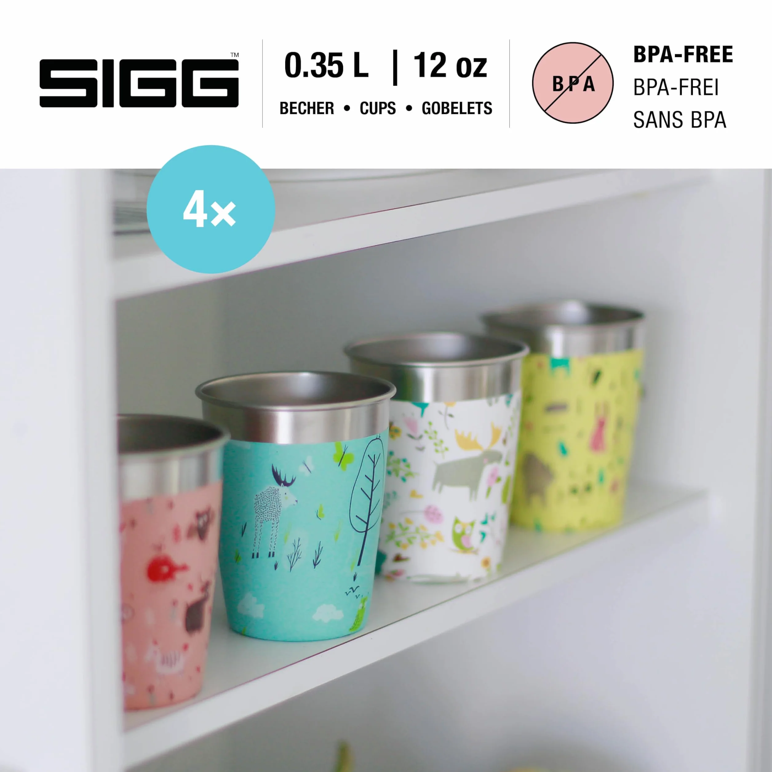 SIGG Zestaw Kubków Ze Stali Nierdzewnej Dla Dzieci 4 x 0,35 l