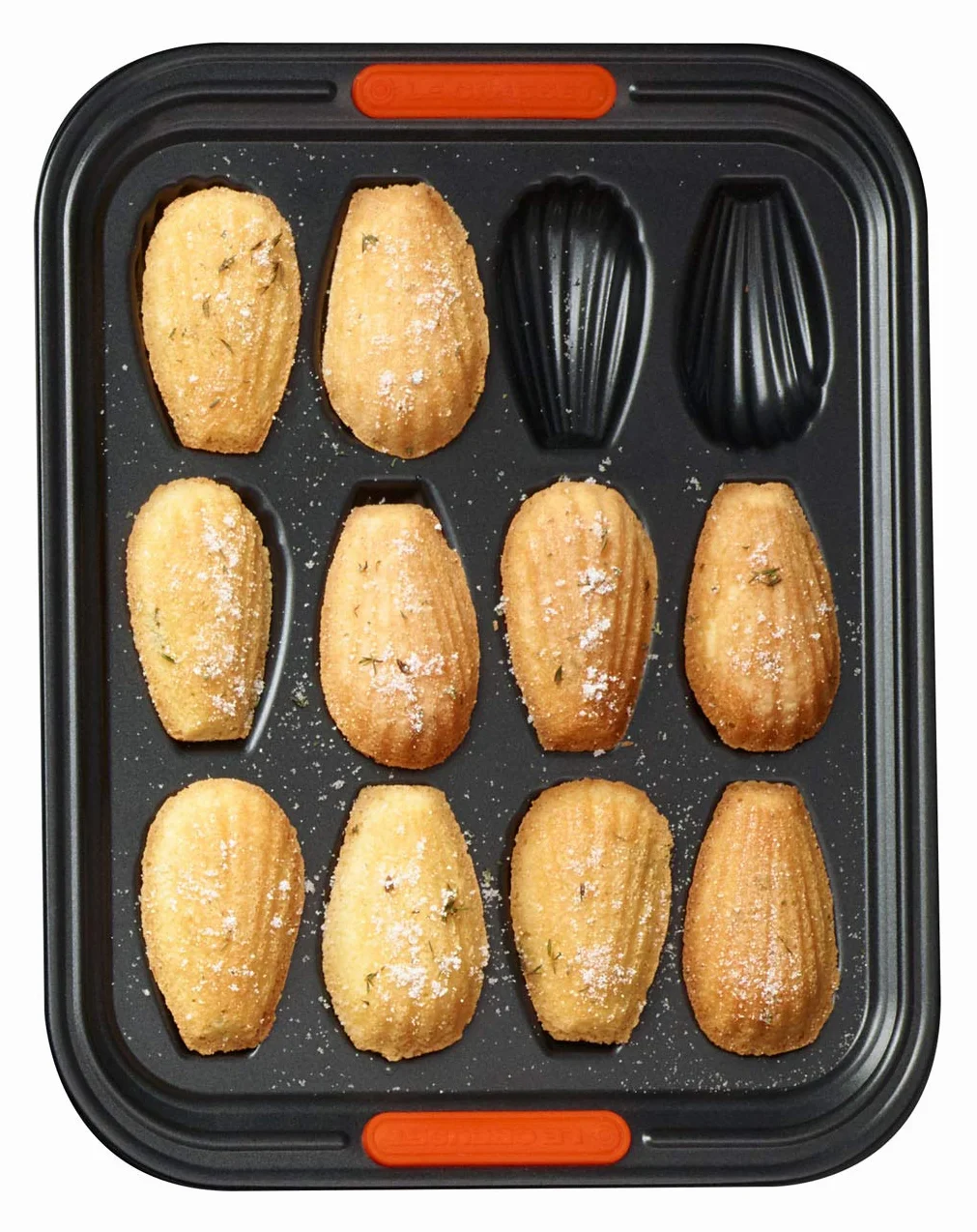 Le Creuset Foremka do pieczenia Madeleine, 12 sztuk, odporna na kwaśne ciasto, wykonana ze stali węglowej, antracyt/pomarańczowy