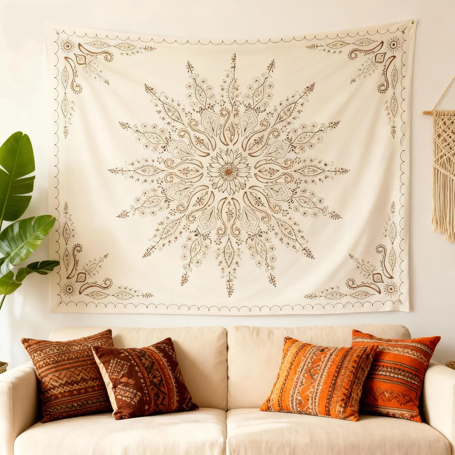 KQDRAVINE Mandala dywan ścienny, 152 x 130 cm, styl boho, chusta ścienna do salonu, sypialni, na kemping, do dekoracji ścian, chusta w stylu boho