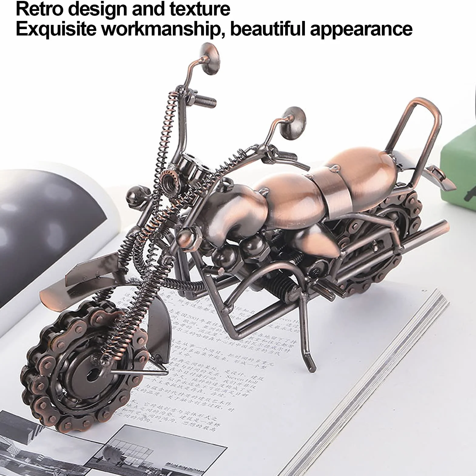 Figurka motocykla żelazny model retro brąz miniaturowy kolekcjonerski dekoracja domu