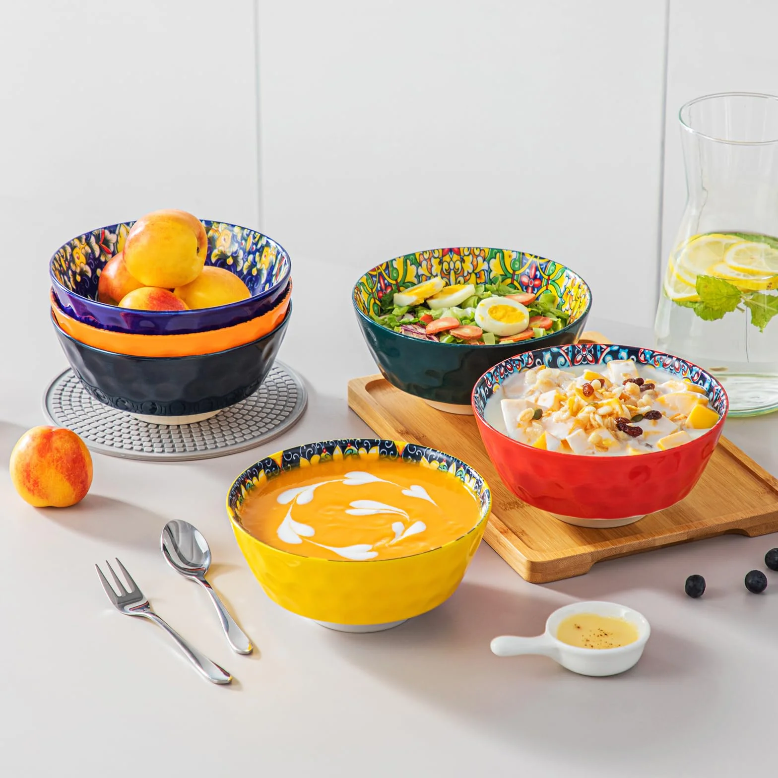 vancasso SIMI zestaw 6 misek na musli, 768 ml, porcelanowe miski do zupy, nadają się do zmywarki i mikrofali, do serwowania płatków śniadaniowych, zup, płatków owsianych, lodów, sałatek, makaronu itp.