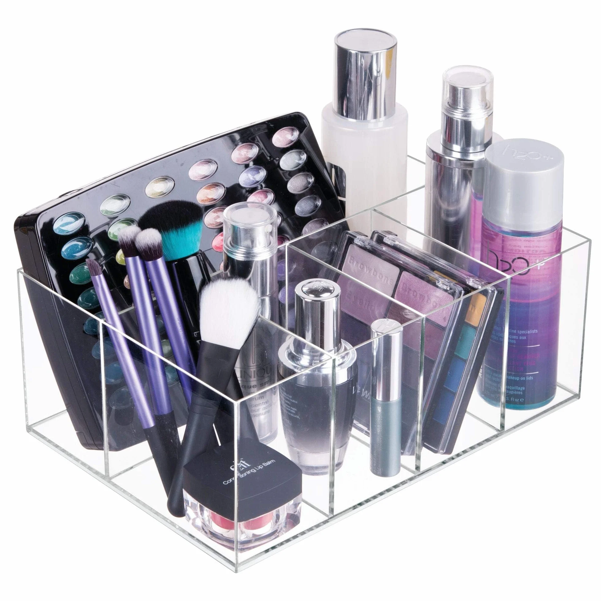 iDesign 5-komorowy plastikowy organizer do przechowywania w łazience, kolekcja Clarity – 25 cm x 17,5 cm x 10,2 cm, przezroczysty