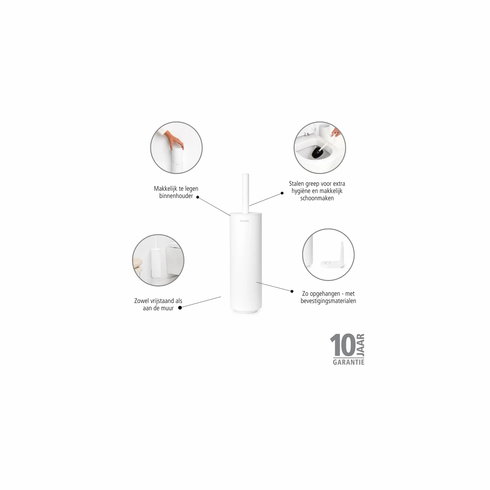 Brabantia Mindset Szczotka Toaletowa w Obudowie Stalowy Uchwyt Ochronny Odporna na Korozję Fresh White 42 cm
