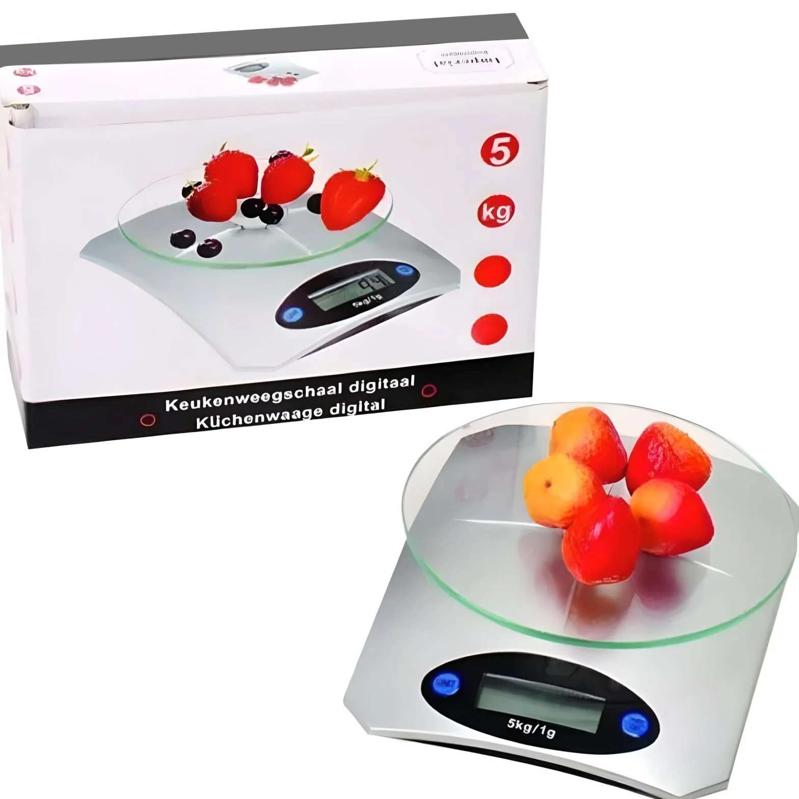 Retoo Cyfrowa waga kuchenna do 5 kg z czytelnym wyświetlaczem LCD, z funkcją tarowania, do domu, waga gramowa, waga do jedzenia, srebrna