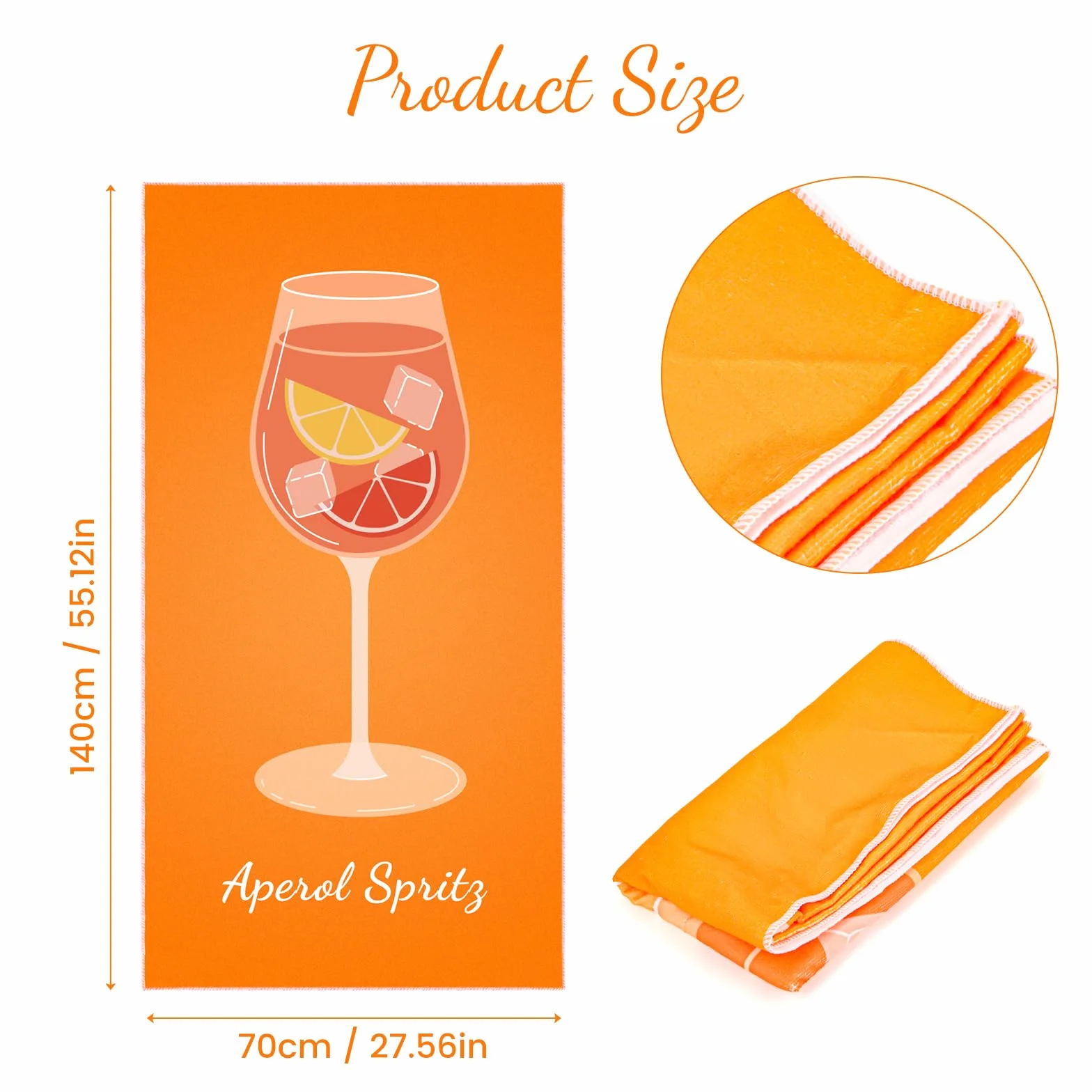 MplehDa Aperol Ręcznik plażowy, 70 x 140 cm, ręcznik plażowy, szybkoschnący, pomysł na prezent na plażę, do studia fitness, podróży