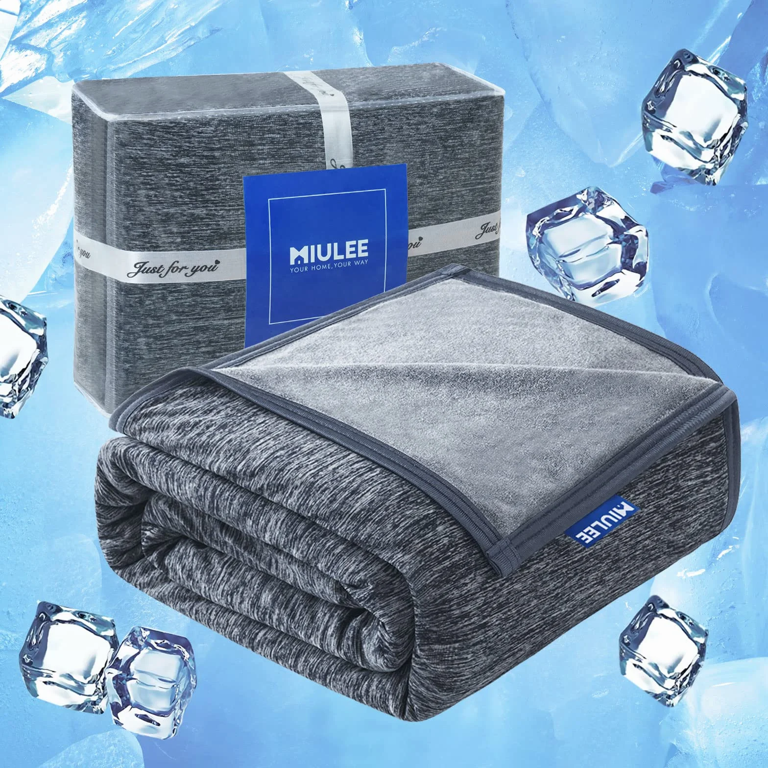 MIULEE koc chłodzący na lato 150x200 cm dla dorosłych i dzieci 2 w 1 samochłodzące kołdry z włóknami chłodzącymi Arc-Chill Q-MAX > 0,4, koc do domu, na sofę, szary