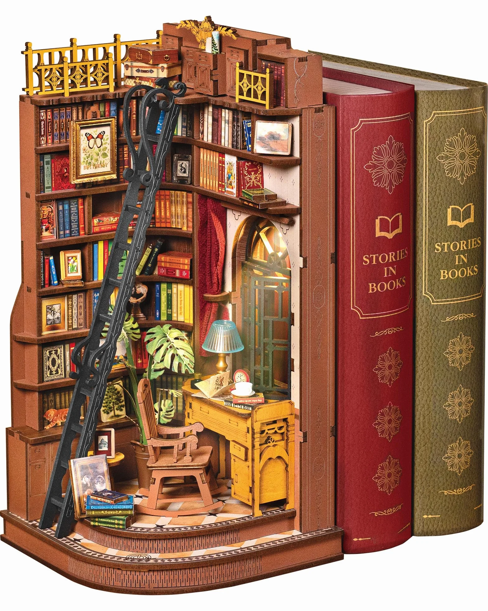ROBOTIME Book Nook Corner Study DIY 3D Drewniane Puzzle Podpórka do Książek Dekoracja Półki