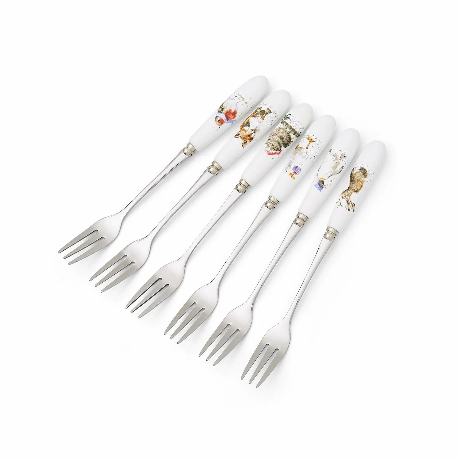 Royal Worcester widelce do ciasta S/6 wielokolorowe