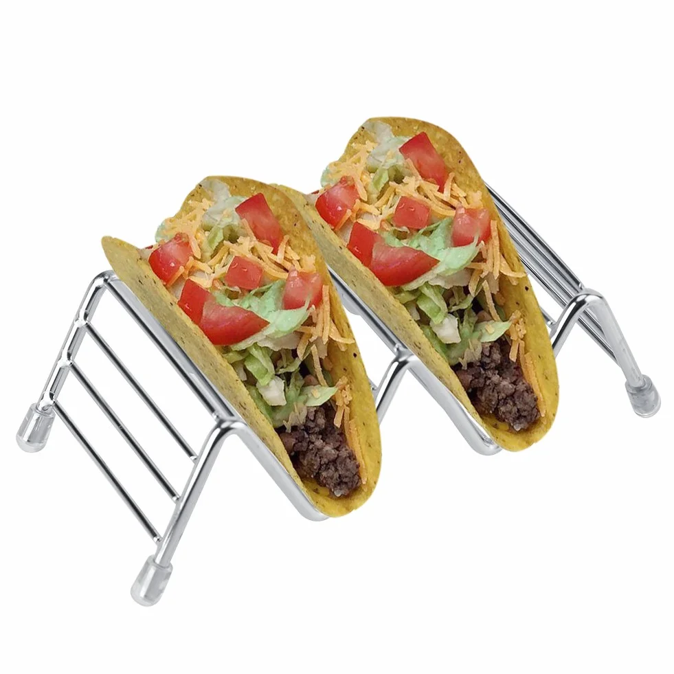Stojak na taco, stojak na taco, kształt fali, stal nierdzewna, meksykańskie taco, stojak ekspozycyjny do przechowywania hot dogów, kanapek, chleba, burrito, 2 kieszenie