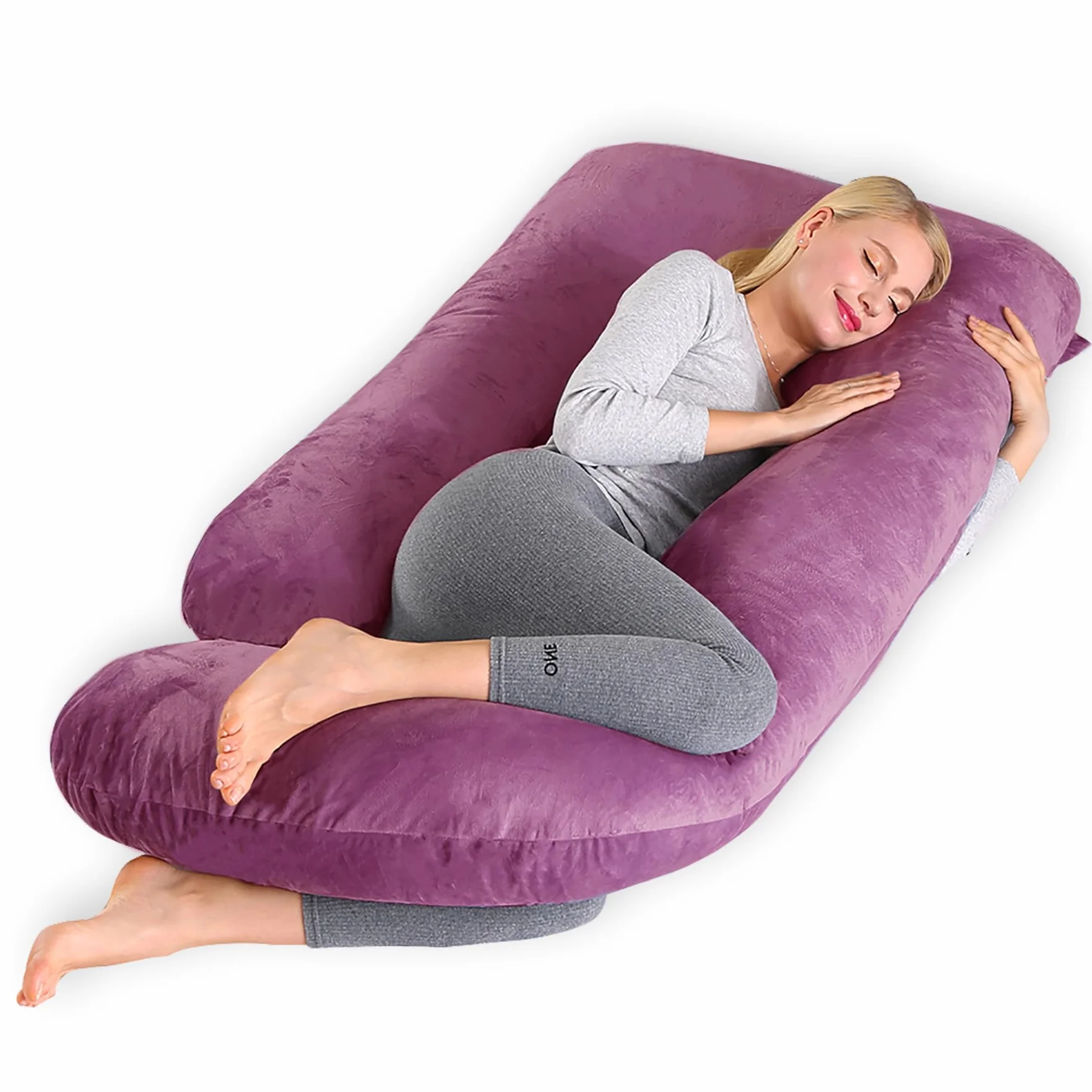 CALIYO Poduszka ciążowa w kształcie litery J, poduszka do karmienia XXL, poduszka do spania na boku z poszewką, poduszka Pregnancy Pillow i komfortowa poduszka dla dorosłych, wyściółka z bawełny