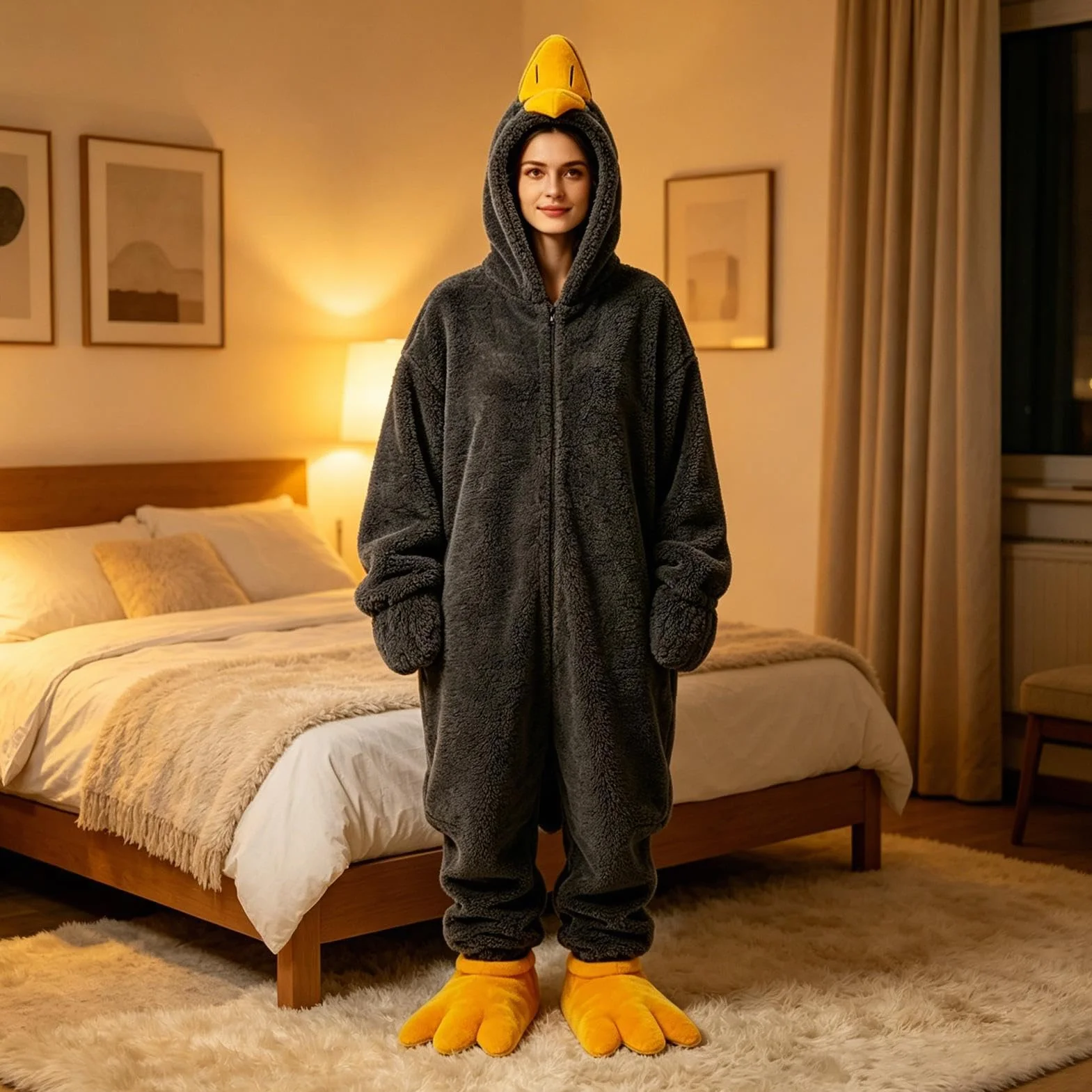 Wearable Goose Blanket Hoodie Onesie Funny Warm Costume with Shoes for Kids Adults