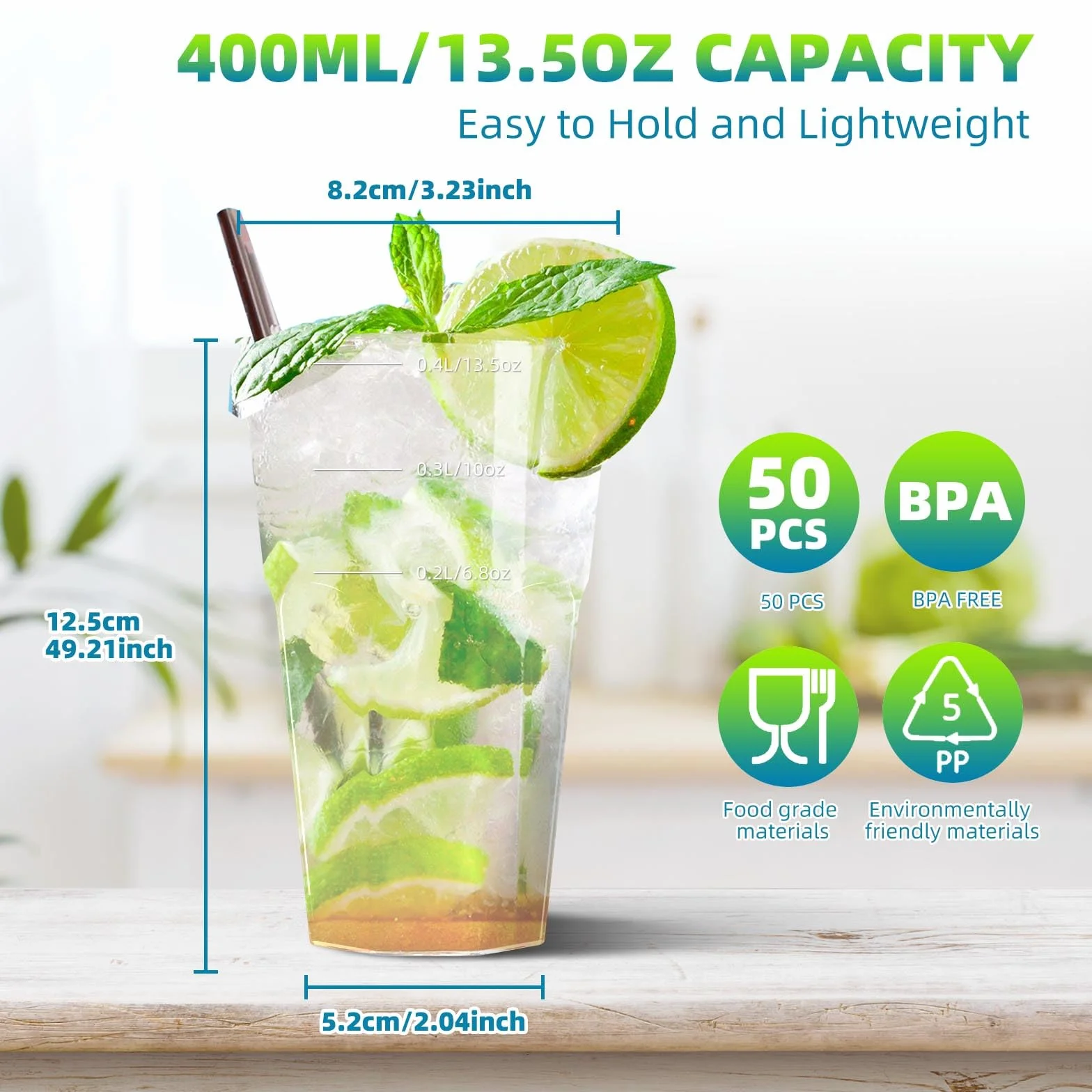 AOLUXLM 50 Unit Gobelets Réutilisables, 400ML Répétable Tasses Pour Boissons, Noël Anniversaire, Mariage