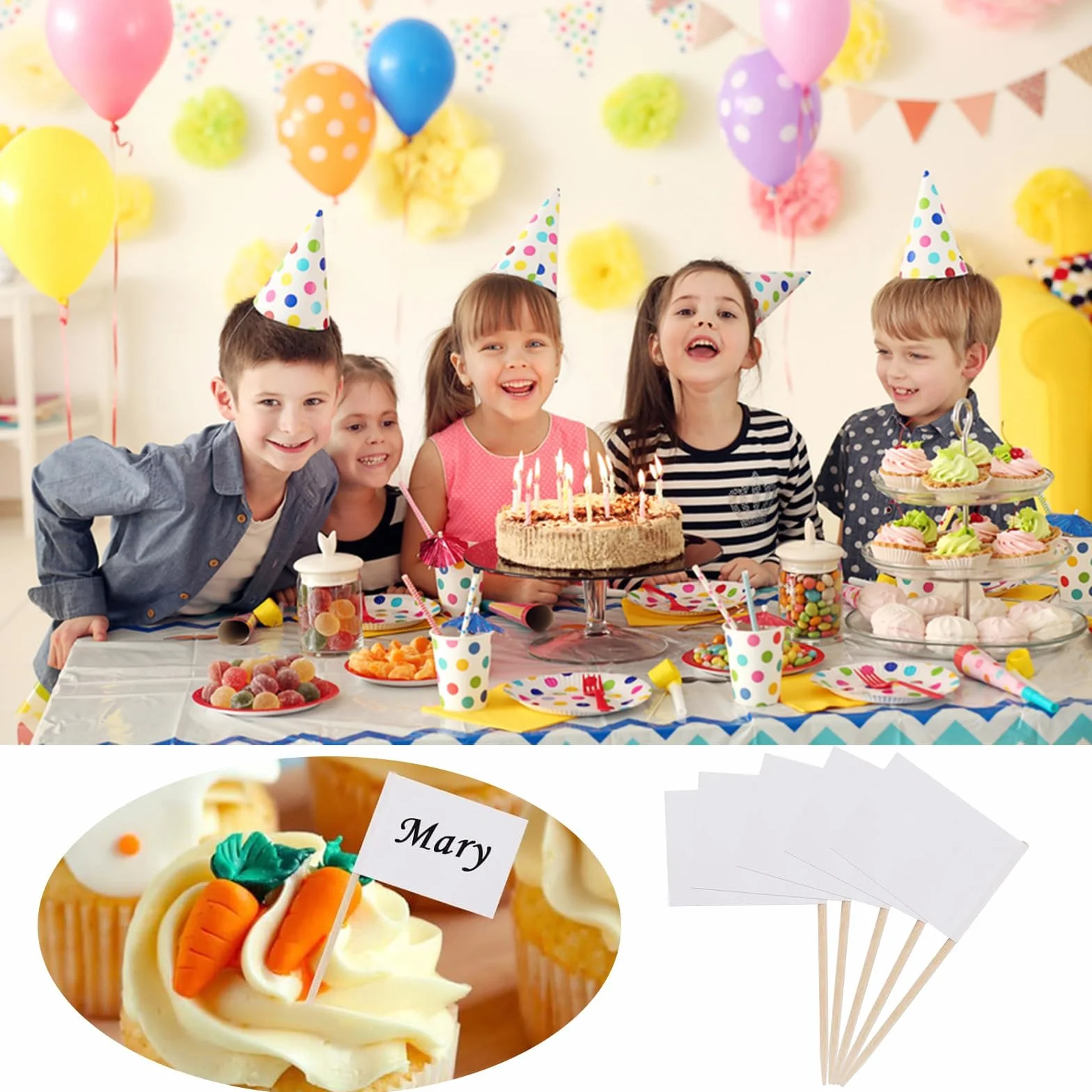 NIYATA 100 szt. flag Kraft Cure zębów, mini etykiety, flaga wykałaczki, etykieta z serem na wesele (białe)
