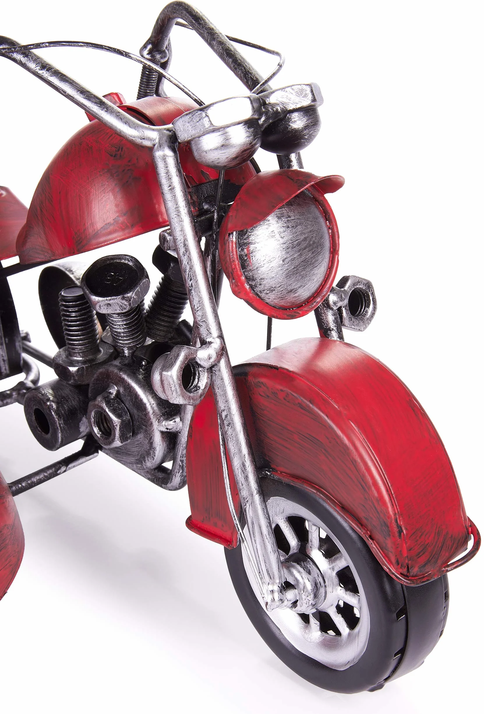 BRUBAKER Stojak na Butelkę Wina Motocykl z Bocznym Wózkiem Czerwony - Vintage Metalowy Chopper Stojak na Butelkę Wina - Ręcznie Malowane Rzeźby z Kartą Podarunkową