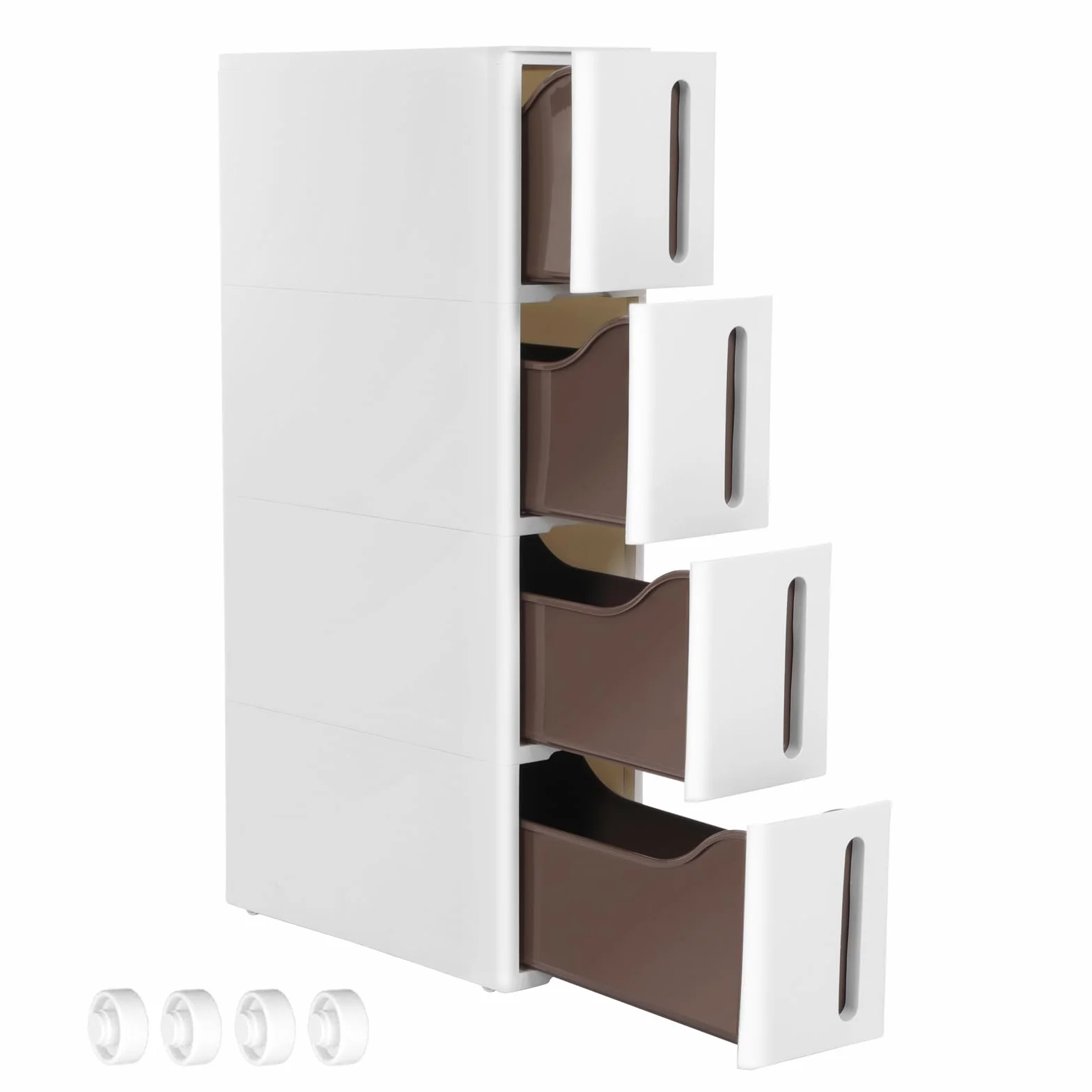 SONGMICS Regał niszowy z kółkami 4 szuflady 45,5x17x84cm Biało-brązowy KFR08WT
