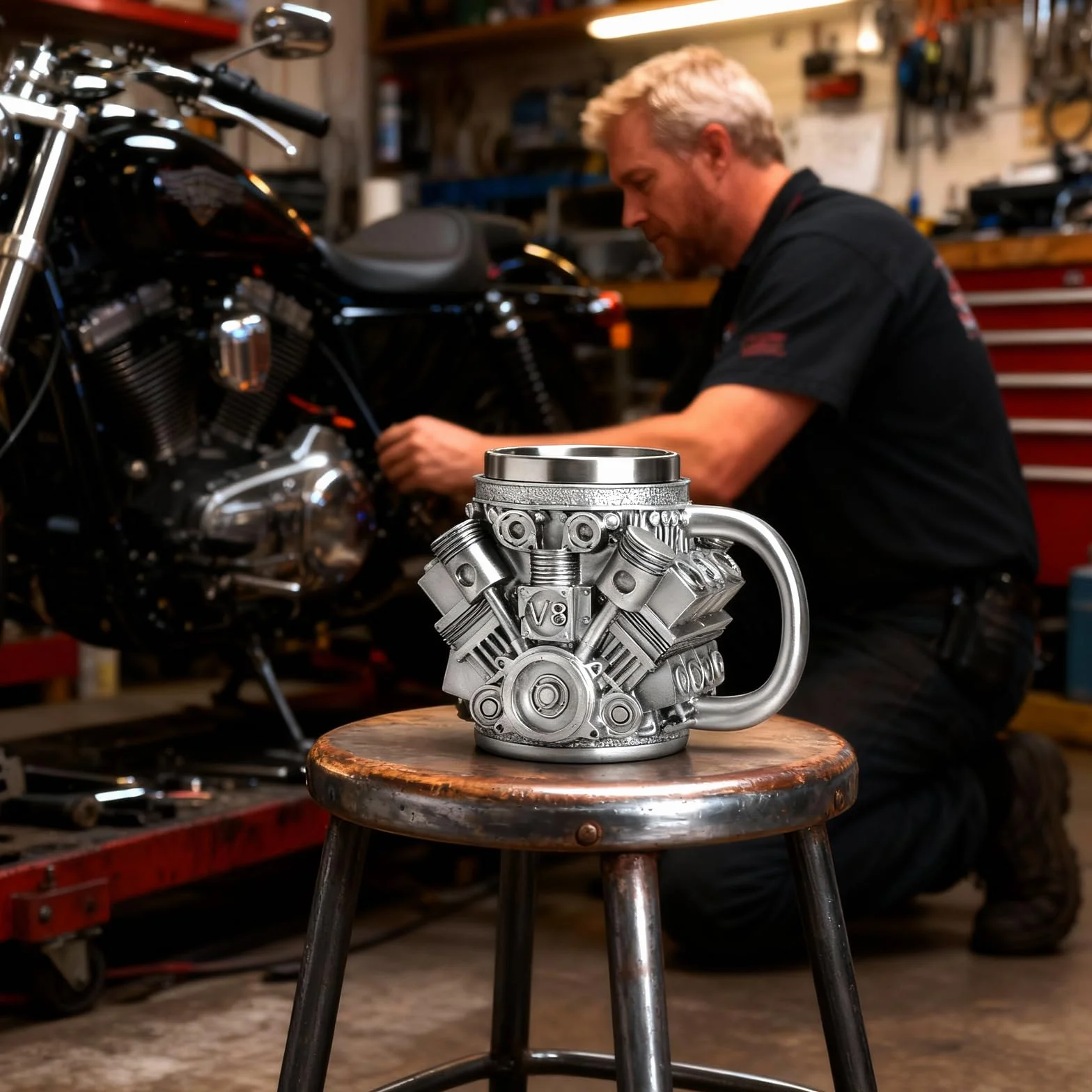 V8 kubek ze stali nierdzewnej, kreatywny mechanik, prezent z kubkiem V8, kubek na silnik i kubek samochodowy, pomysł na prezent dla mężczyzn, kubek warsztatowy dla miłośników samochodów, 250 ml