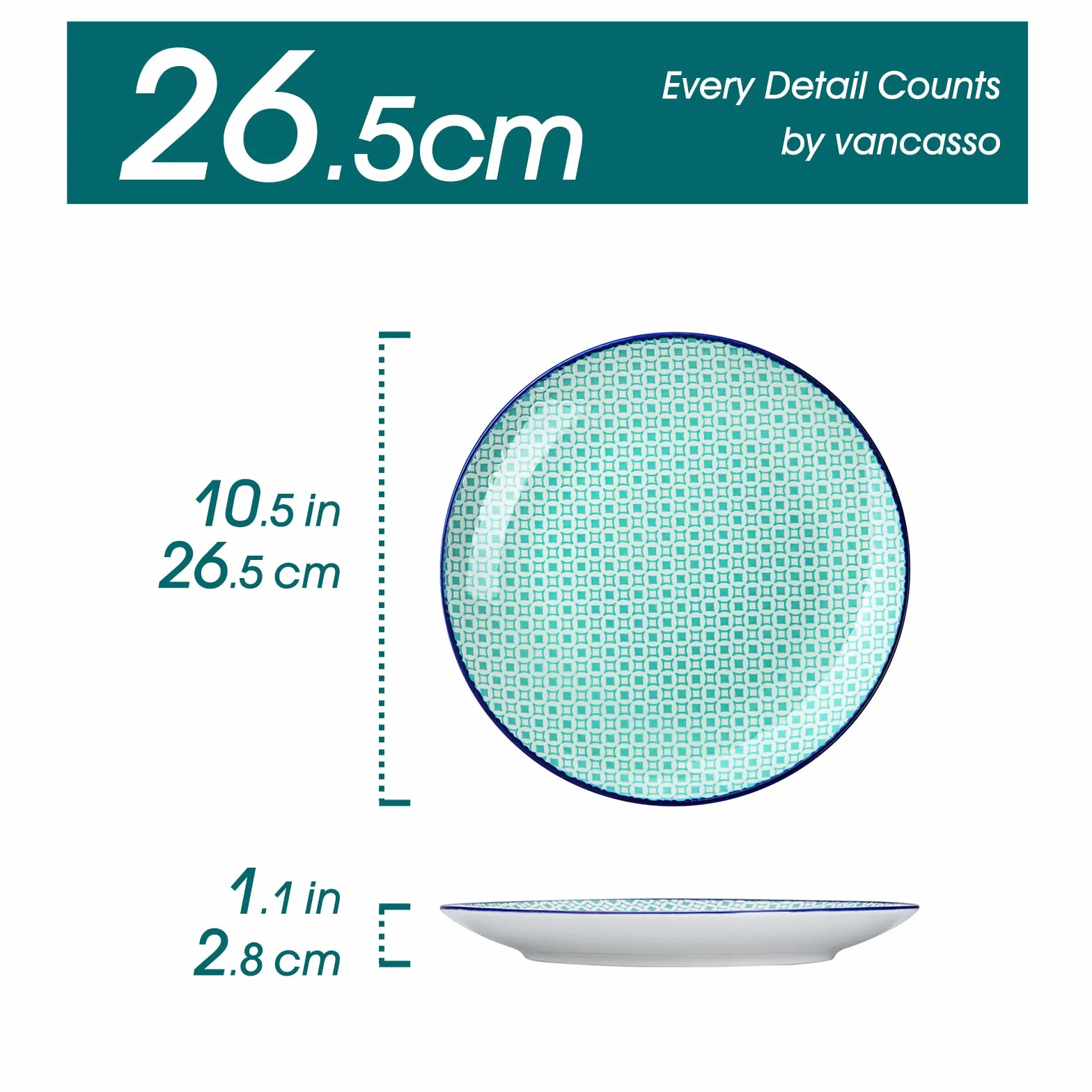 Vancasso Seria MACARON Japoński Talerz Porcelanowy 27 cm 4 Sztuki Wielokolorowy