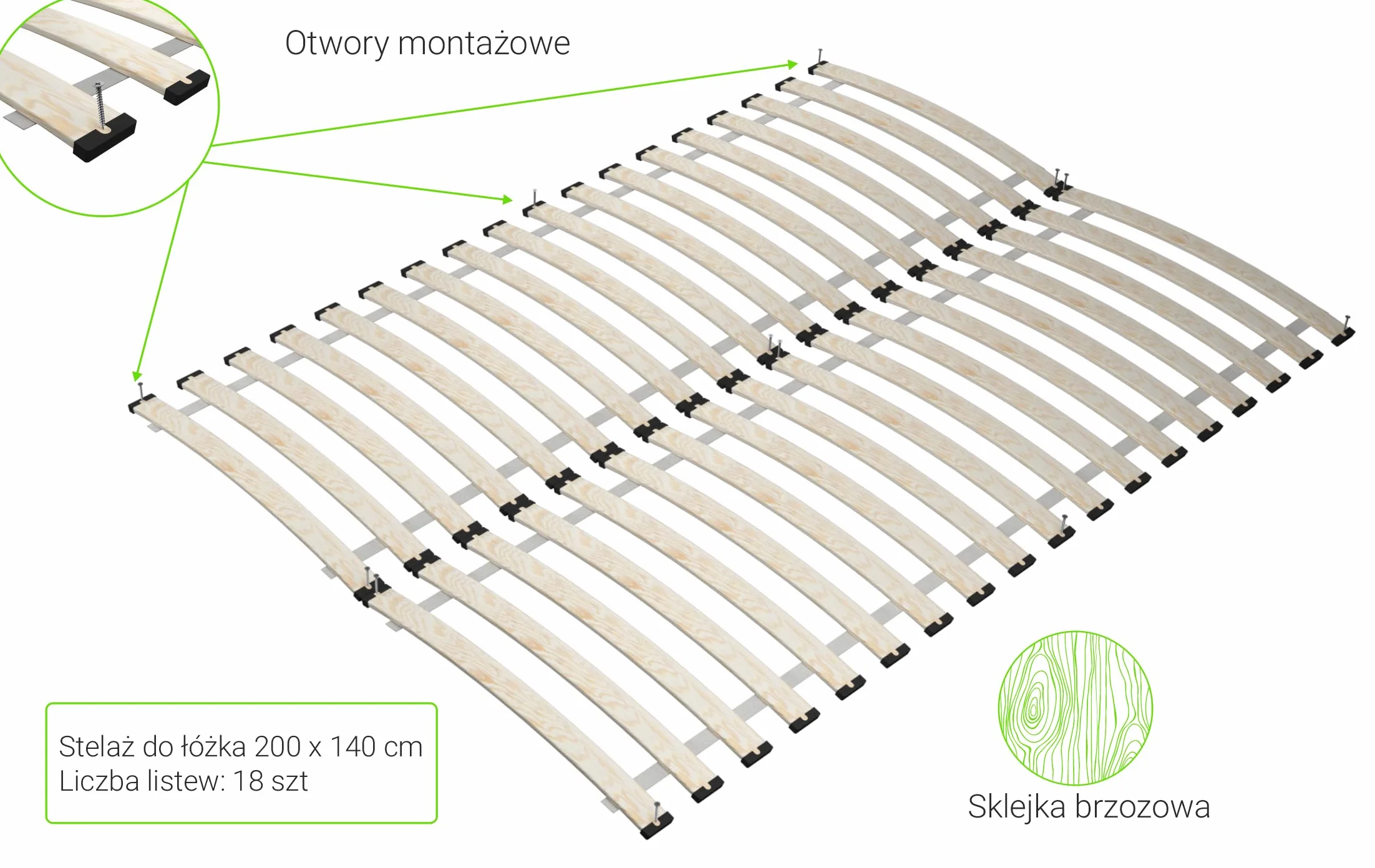 Stelaż wkład do łóżka pod materac, 140 x 200 cm, sprężynujący, podwójny (2 szt. 70x100 cm)