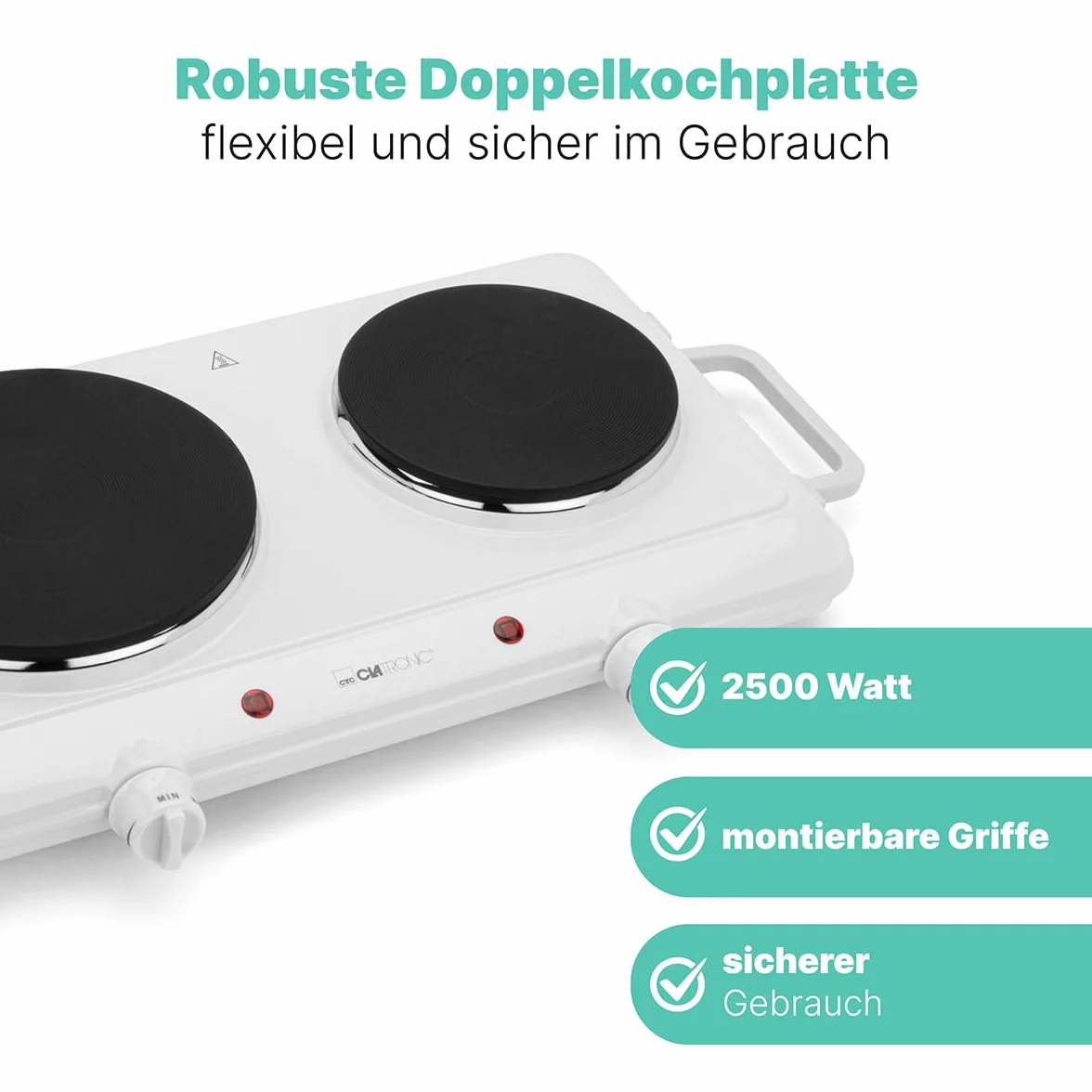 Clatronic Podwójna płyta grzewcza 180 mm 150 mm 2 bezstopniowe termostaty lakier odporny na wysokie