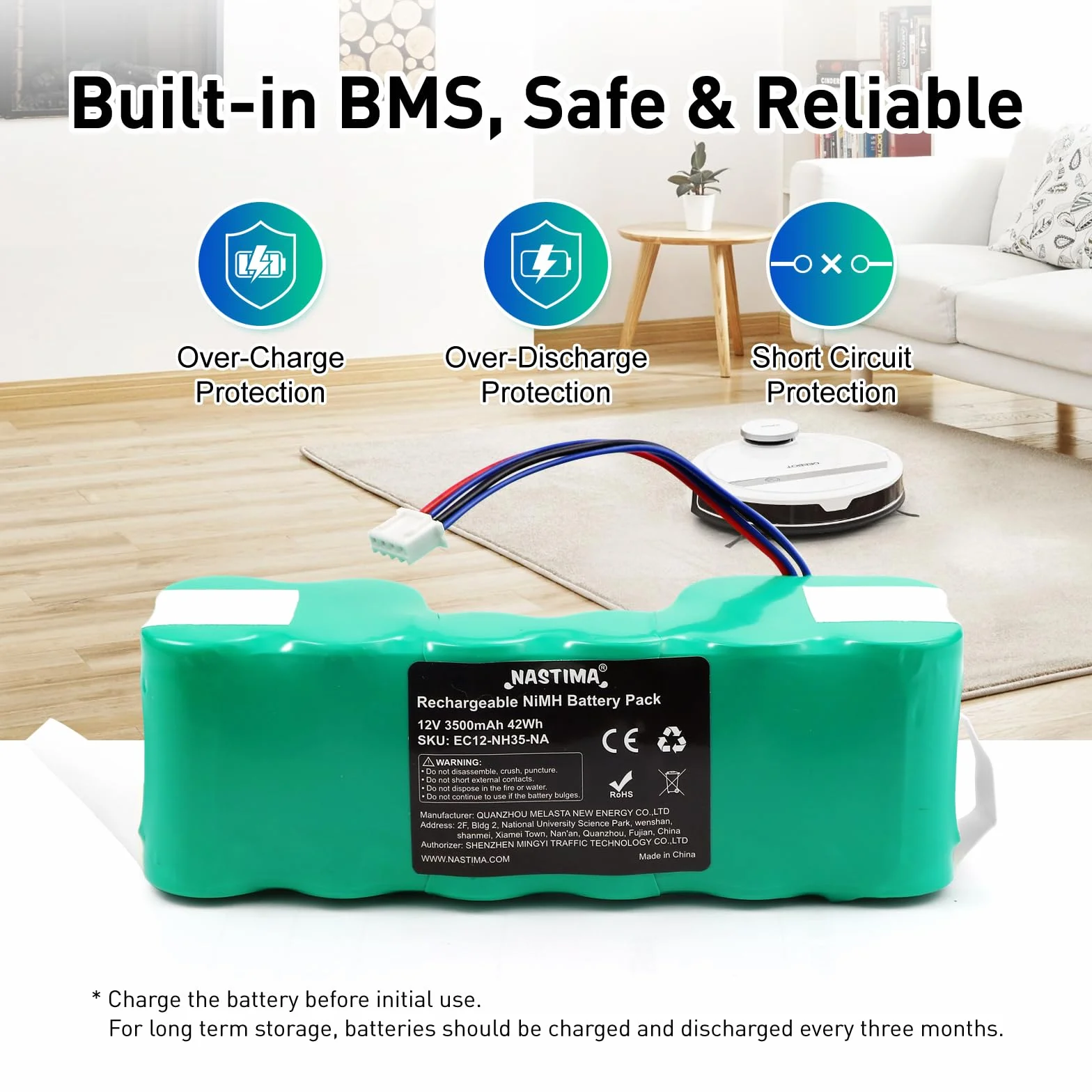NASTIMA Akumulator 12 V 3500 mAh Ni-MH kompatybilny z Ecovacs Deebot 900, 700, 600, M88, DE33, DE35, DE35G, DE53, DE55, DN33, DN36, DN39, DN55, DD3G, DD4G, DD33, Deebot Ozmo 600 600 01 61 0 700 902