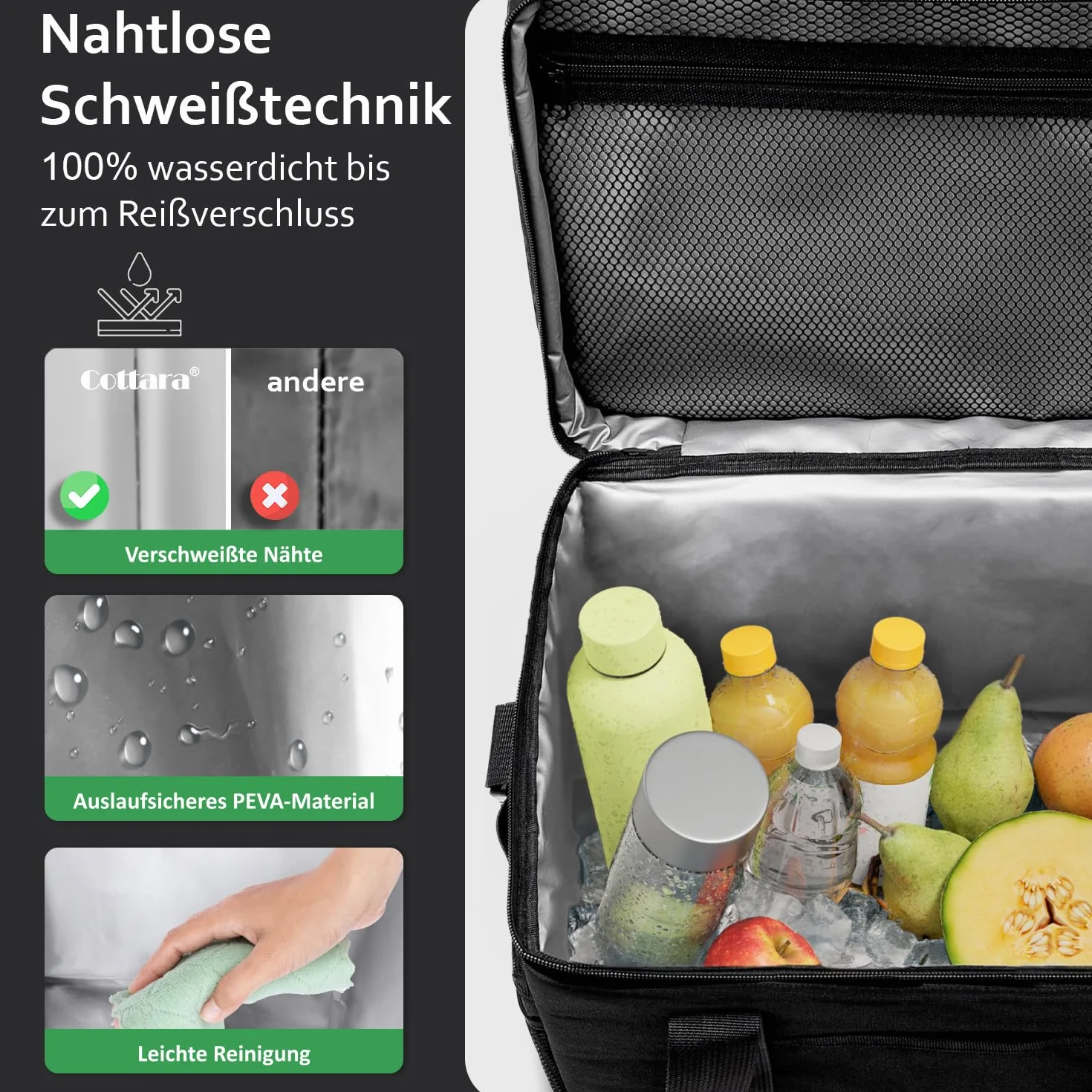 Cottara® Duża torba chłodząca, z szczelną izolacją, 30 l – składana, duża, na zakupy i piknik – idealna torba na zakupy, torba izolacyjna, torba piknikowa