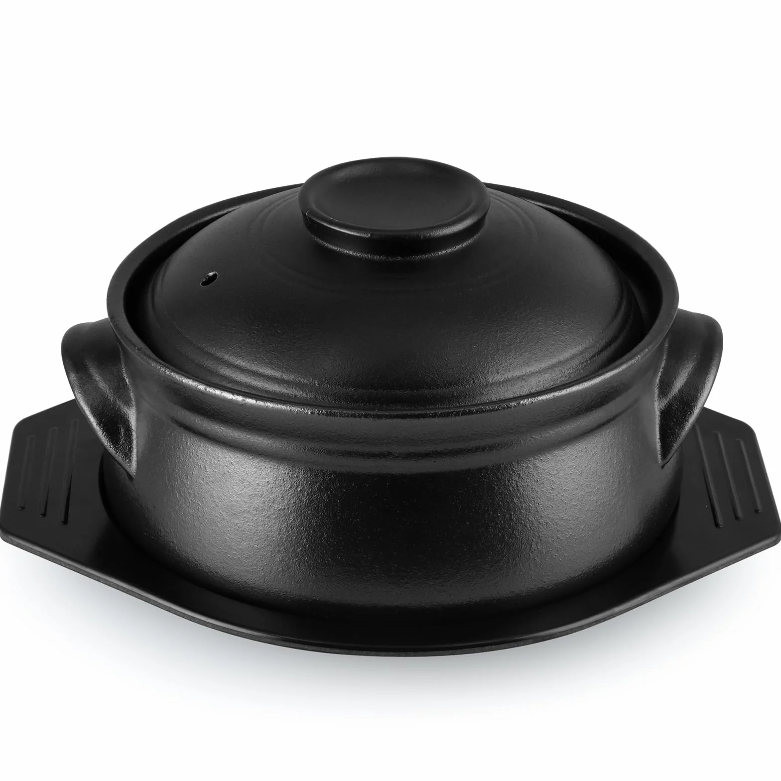 Skelang Koreańska miska Bibimbap, miski ceramiczne, miska na owoce morza z pokrywką i tacą, do gotowania makaronu, zupy, ryżu, pojemność 1,6 l (matowa czerń)