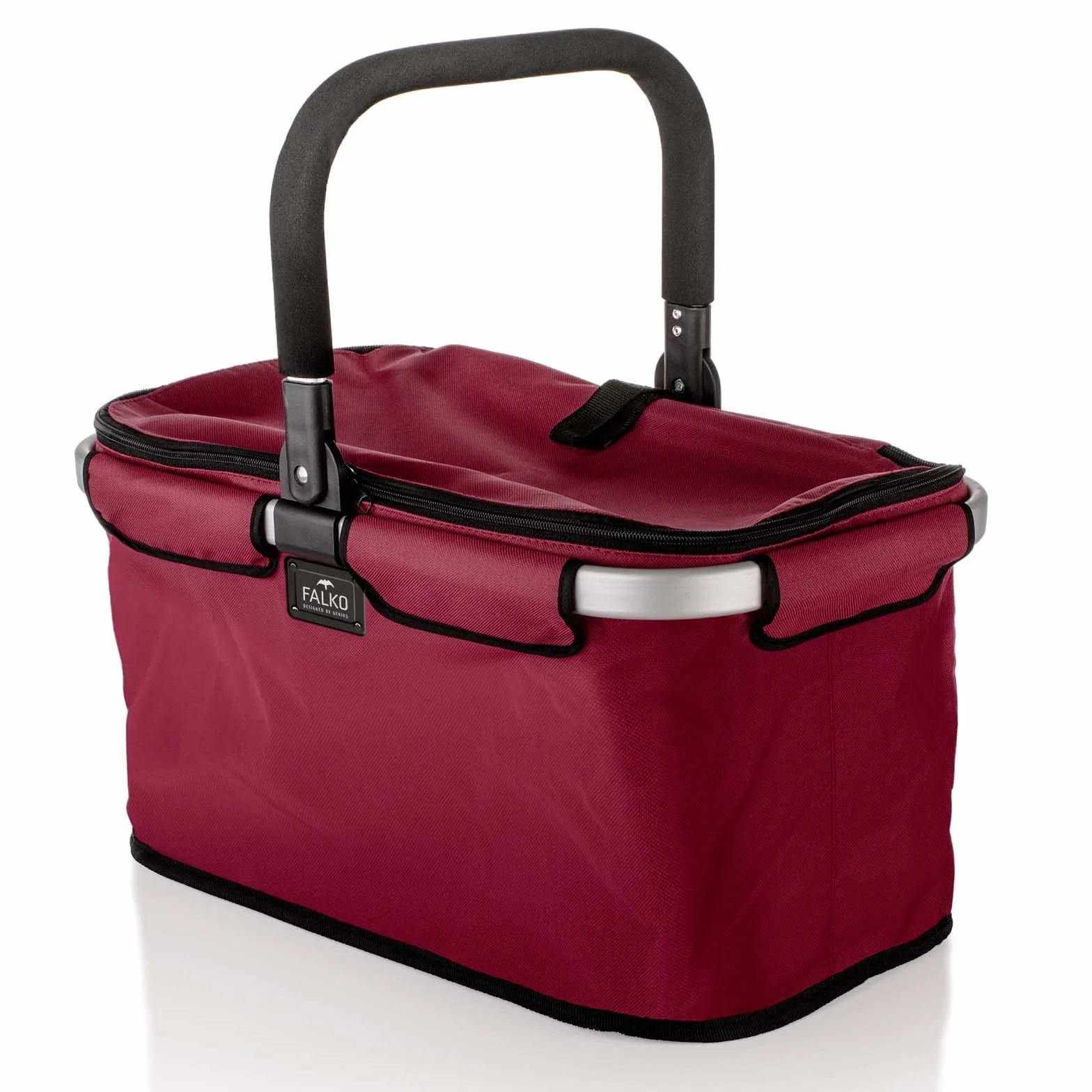 Genius A14360 Falko Premium koszyk na zakupy, 22 l, duży, składany, z pokrywką | kosz do noszenia w podróży z aluminiowym uchwytem, czarno-kolorowy