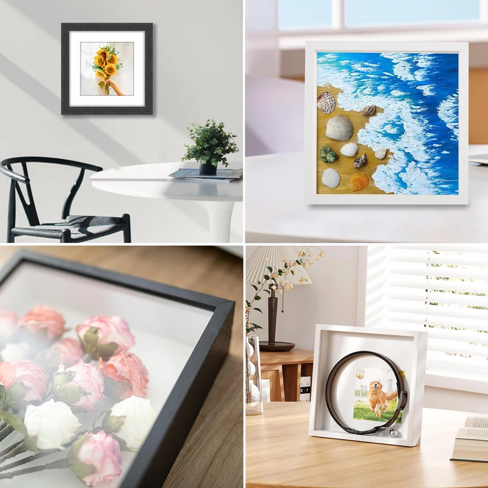 Głęboka ramka na zdjęcia 20x20 cm biała 3 cm na przedmioty kwiaty prezent ślubny