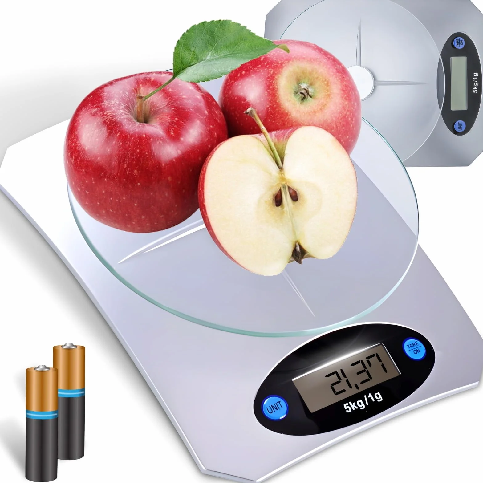 Retoo Cyfrowa waga kuchenna do 5 kg z czytelnym wyświetlaczem LCD, z funkcją tarowania, do domu, waga gramowa, waga do jedzenia, srebrna