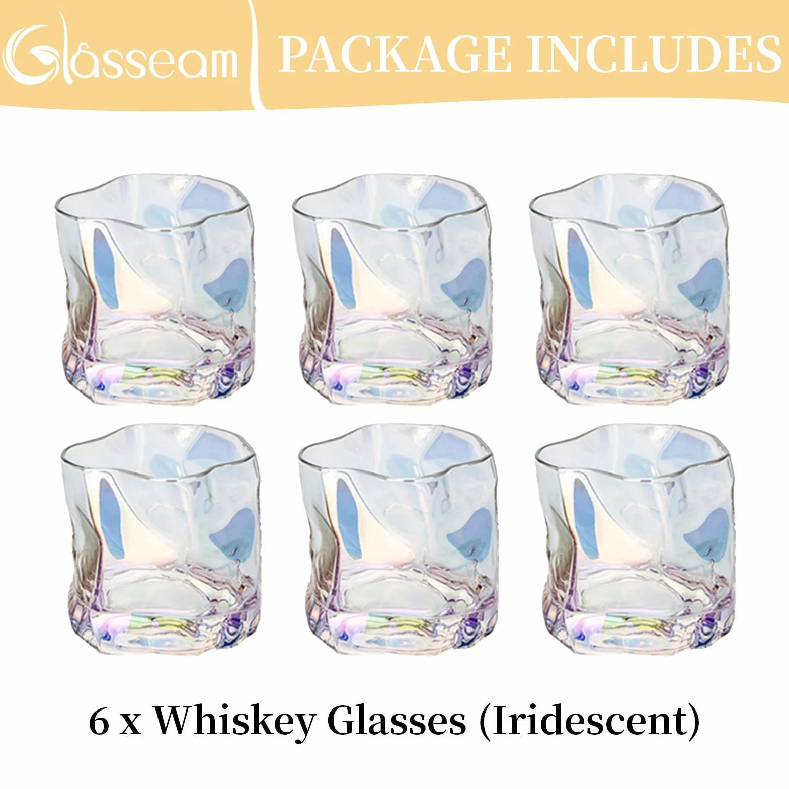 Zestaw 6 Nieregularnych Szklanek do Whisky - Upominek dla Mężczyzn na Urodziny, Dzień Ojca, Emeryturę - Dla Męża, Dziadka - Do Rumu, Ginu, Burbona