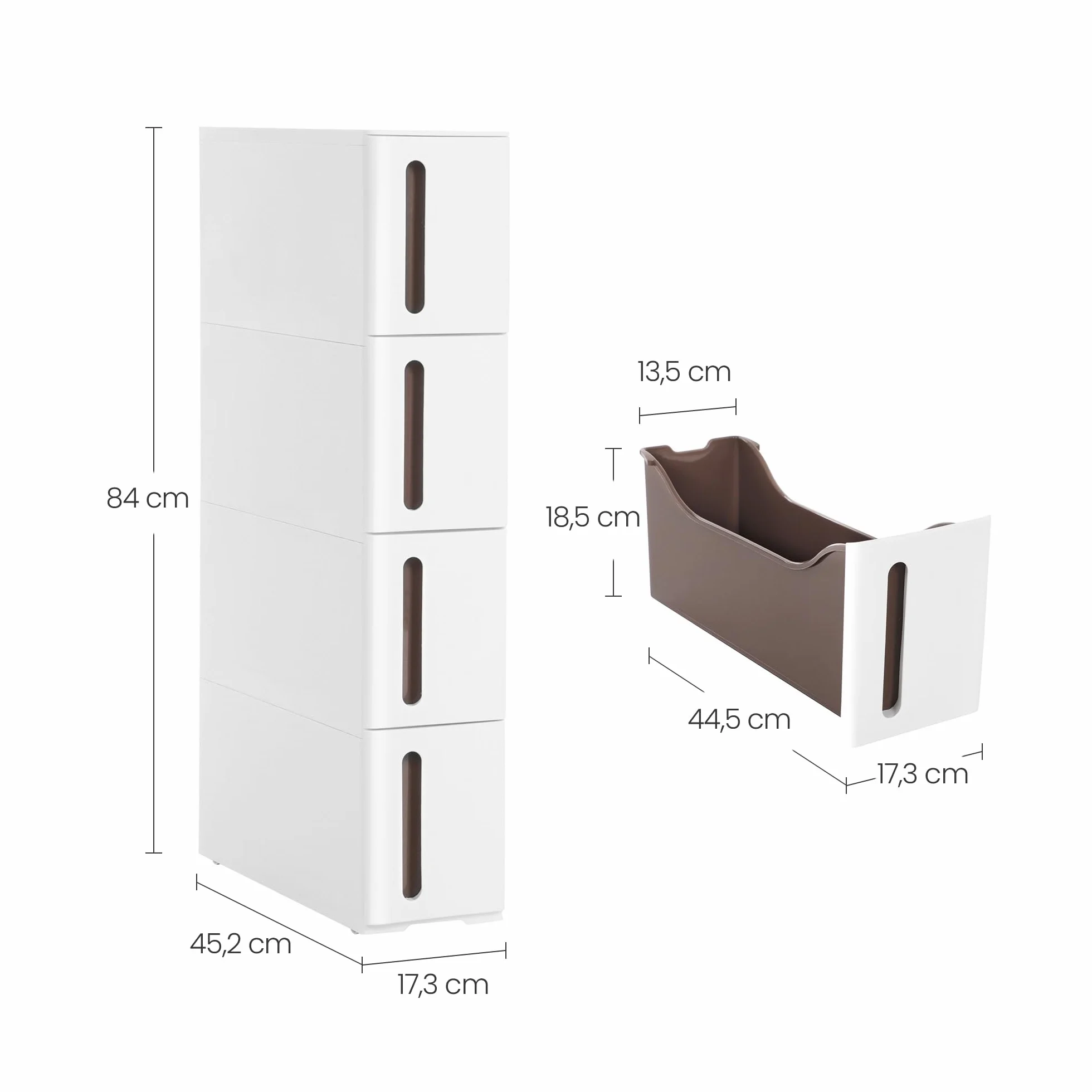 SONGMICS Regał niszowy z kółkami 4 szuflady 45,5x17x84cm Biało-brązowy KFR08WT