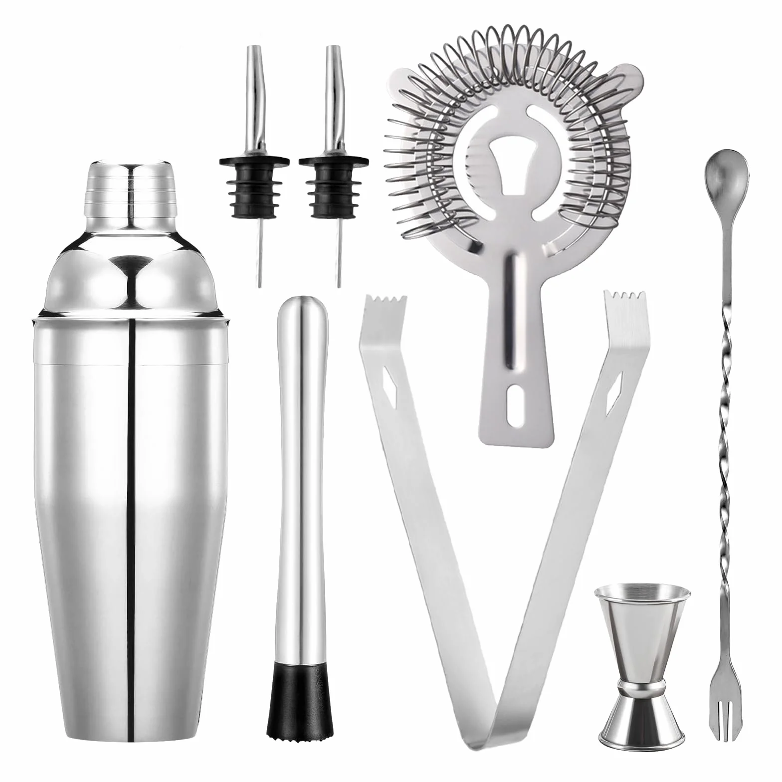 Zestaw do koktajli – shaker do koktajli ze stali nierdzewnej – zestaw do mieszania koktajli 750 ml – akcesoria do koktajli z shakerem, podwójny kubek z miarką, łyżka dla rodzin, do baru, na imprezy