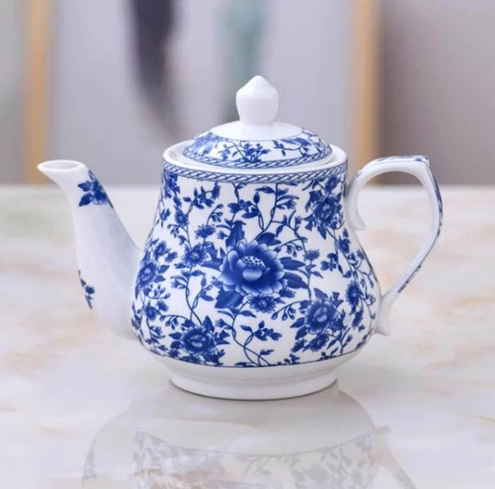 Czajniczek, ceramiczny dzbanek do herbaty, niebieski i biały czajniczek, dzbanek do herbaty do domowego biura, 750 ml