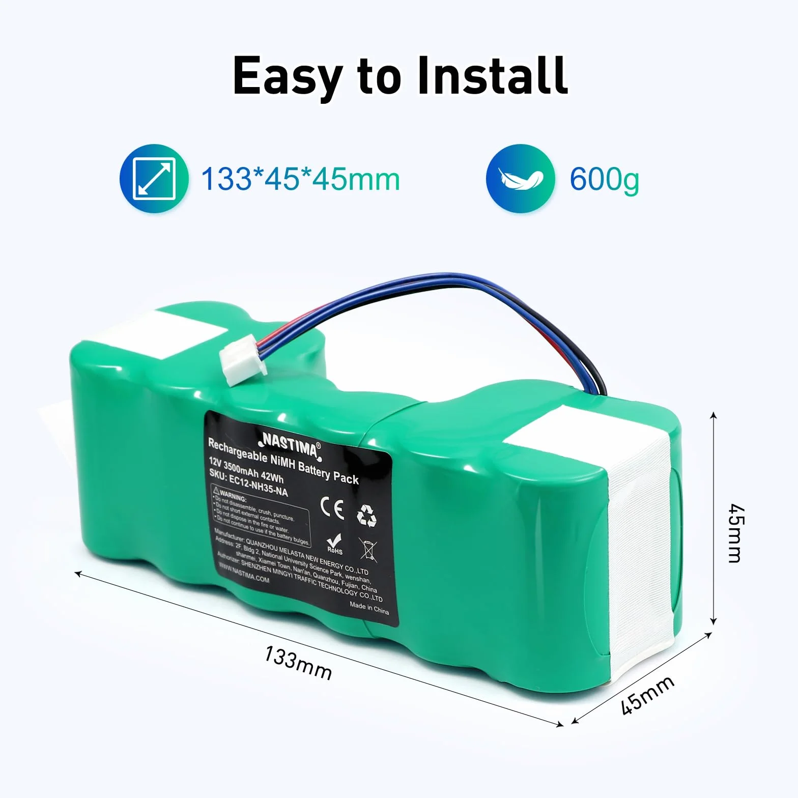 NASTIMA Akumulator 12 V 3500 mAh Ni-MH kompatybilny z Ecovacs Deebot 900, 700, 600, M88, DE33, DE35, DE35G, DE53, DE55, DN33, DN36, DN39, DN55, DD3G, DD4G, DD33, Deebot Ozmo 600 600 01 61 0 700 902