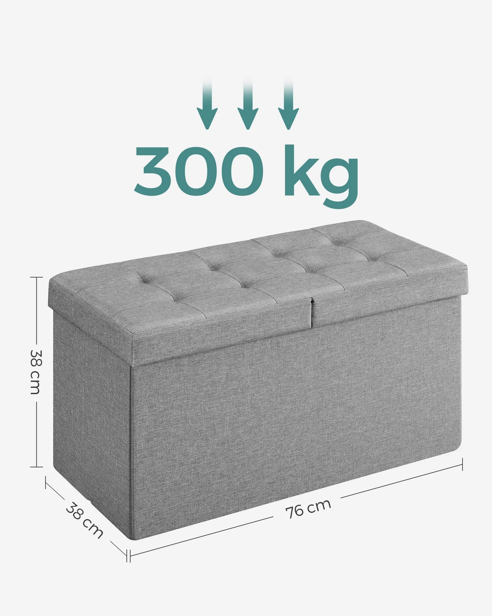 SONGMICS Ławka z miejscem do przechowywania 300 kg 80L 38x76x38 cm tkanina lniana jasnoszara LSF41G