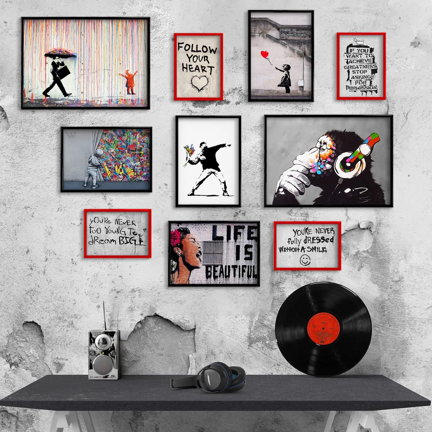Giallobus - Zestaw 10 plakatów ściennych - Banksy - Kolekcja Banksy'ego 1 - Papier powlekany - | 2 x A3 42x30cm | 4 x A4 30x21cm | 4 x A5 21x15cm | - BEZ RAMEK - Nowoczesne obrazy salon