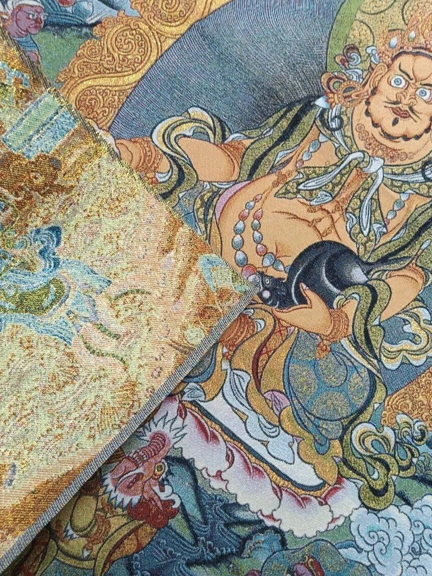 Haft tybetański thangka, thangka fengshui, jedwabny haft tybetański tybetański materiał jedwabny Bon religia żółty Tangka Thangka Mural Fengshui Wall Art do wystroju domu medytacja