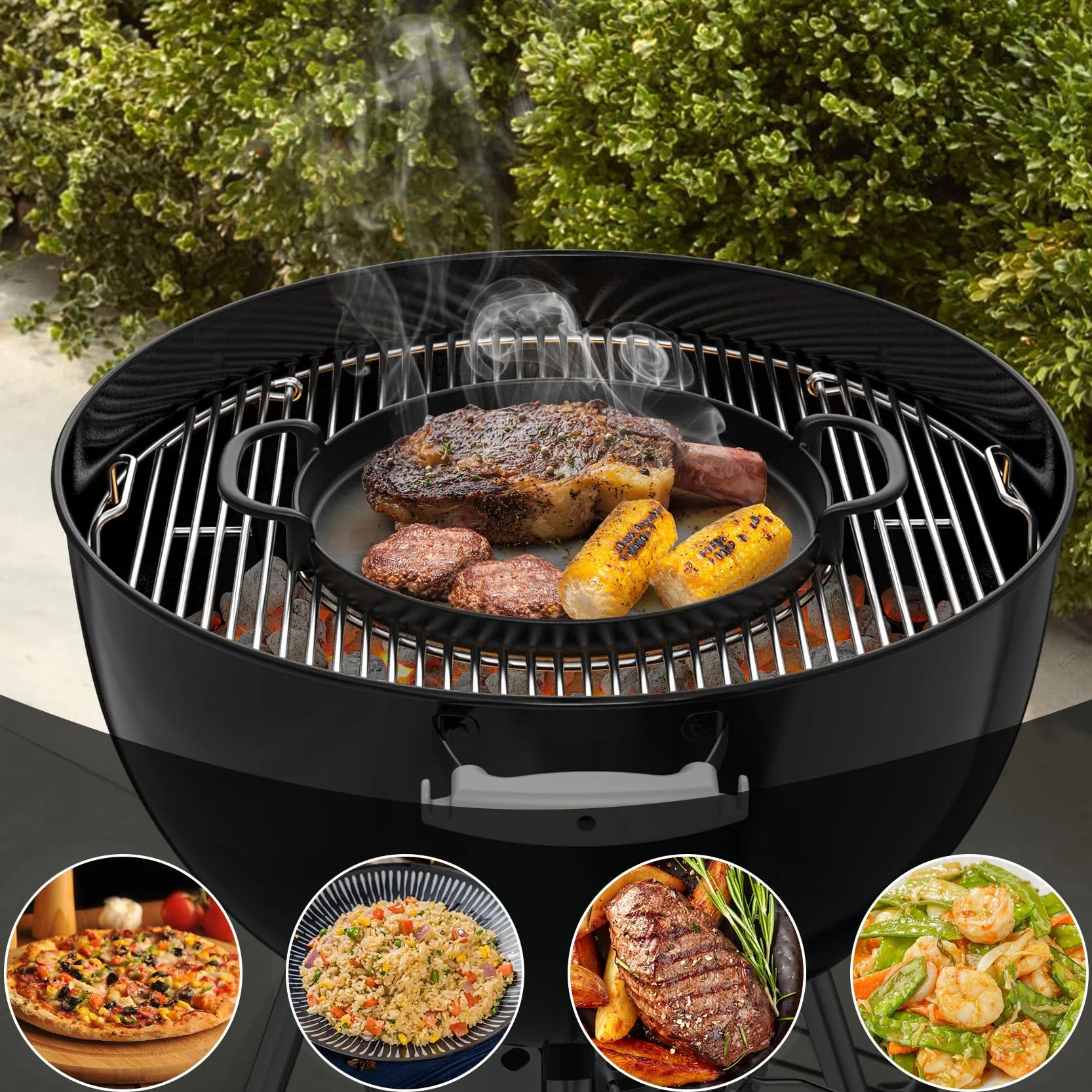 Onlyfire żeliwna patelnia grillowa Ø 30,5 cm do Weber Gourmet BBQ System 7421 | Części zamienne do grilla węglowego Weber 57cm