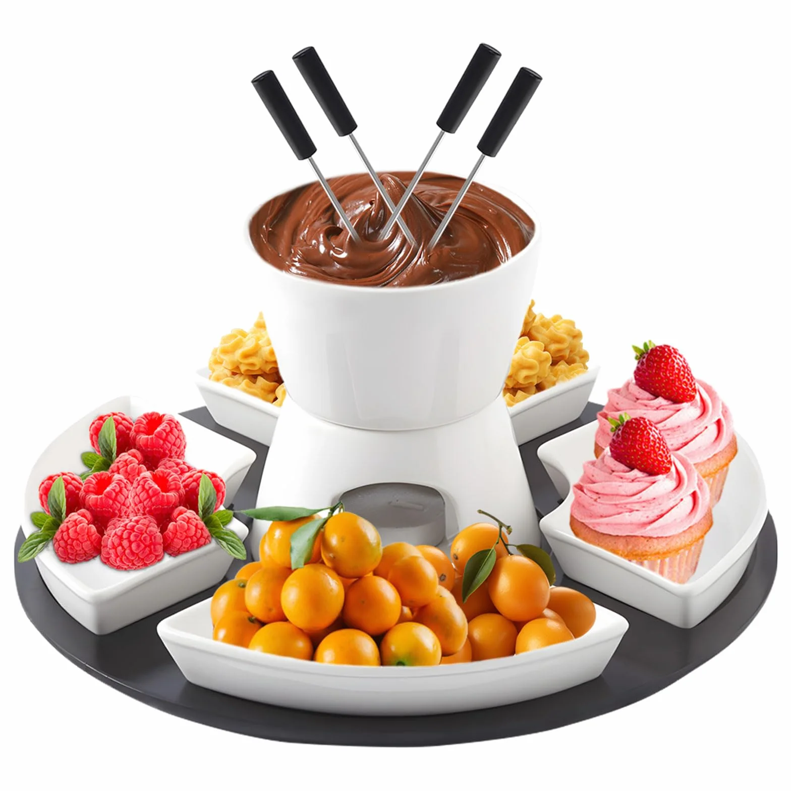 Ceramiczny zestaw do fondue czekoladowego z drewnianą paletą 4 talerze