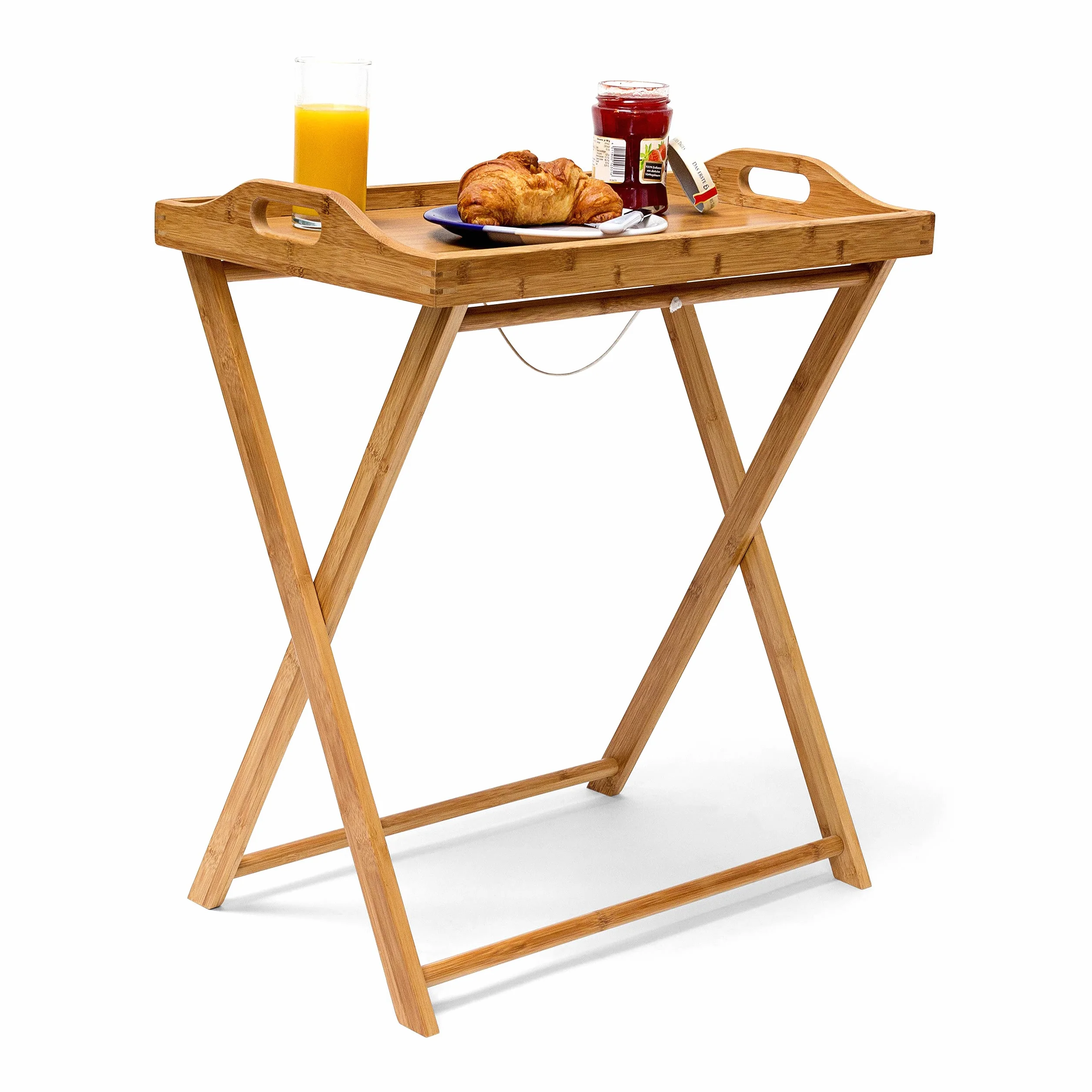 Relaxdays bambusowa taca śniadaniowa składany stolik na laptopa 63,5 x 55 x 35 cm jasnobrązowy