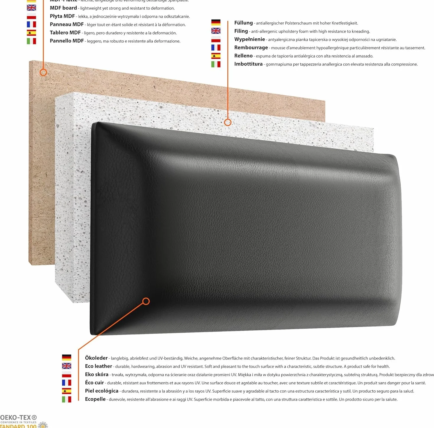 Muralo - Poduszka na ścianę, łóżko na wymiar, zagłówek do łóżka – panele ścienne tapicerowane, tapicerowany panel do sypialni – sztuczna skóra