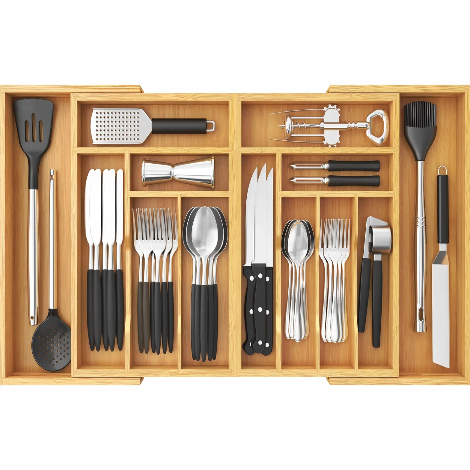 Lifewit Bambusa Organizer do Szuflady Kuchennej Regulowany 54.4-91.4 cm Szerokość 40 cm Głębokość